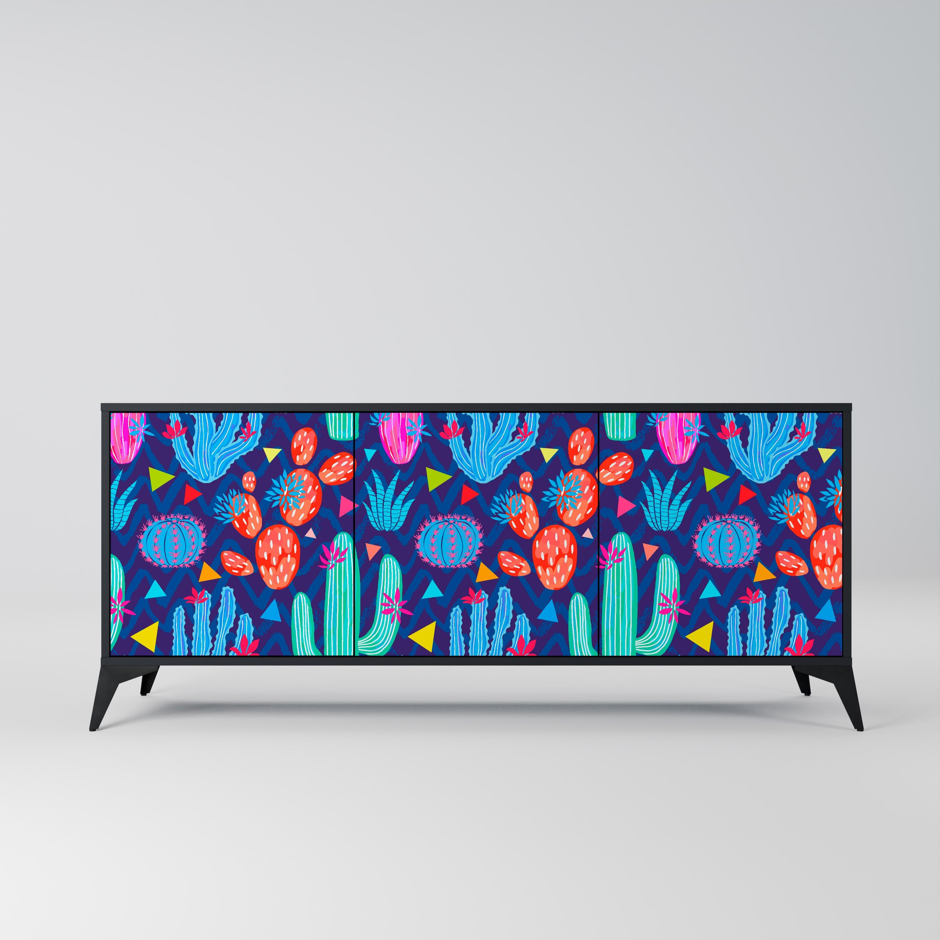 CACTUS VIBES 3-Door Sideboard in Black Finish