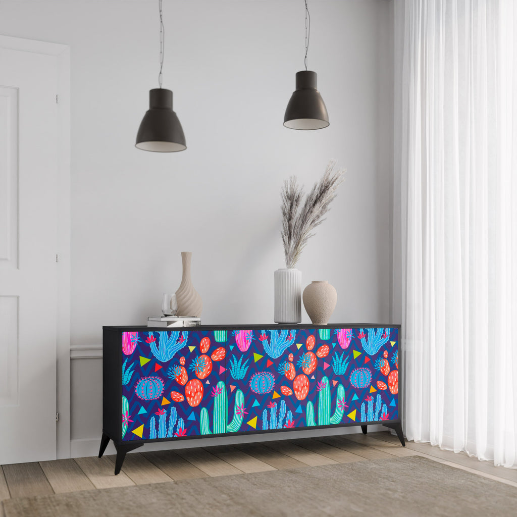 CACTUS VIBES 3-Door Sideboard in Black Finish