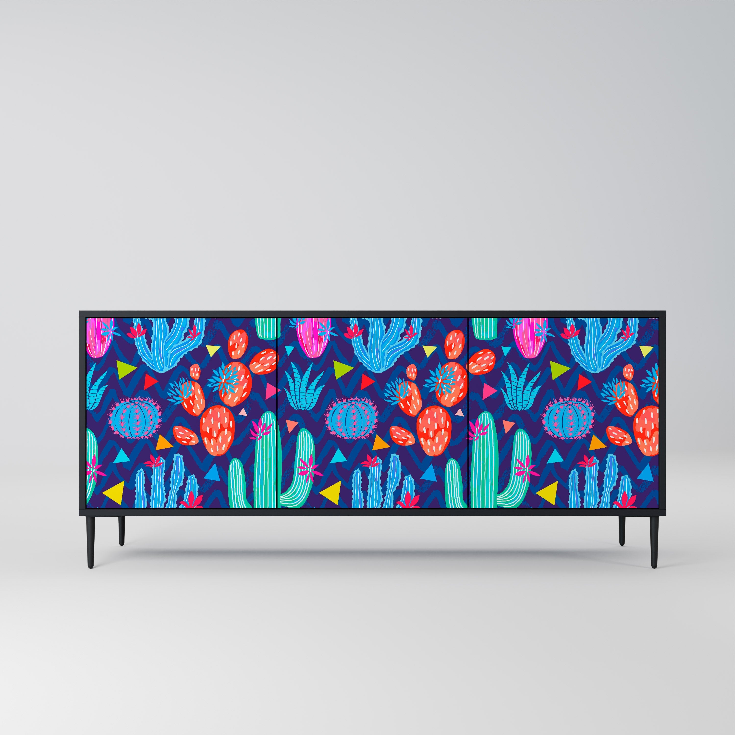 CACTUS VIBES 3-Door Sideboard in Black Finish