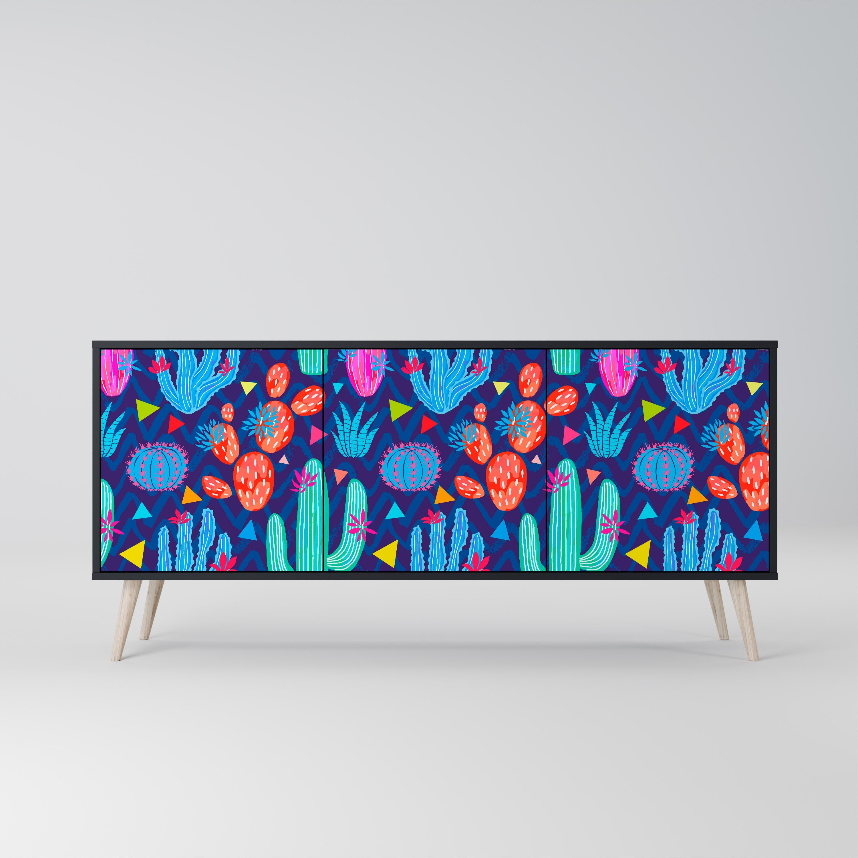 CACTUS VIBES 3-Door Sideboard in Black Finish