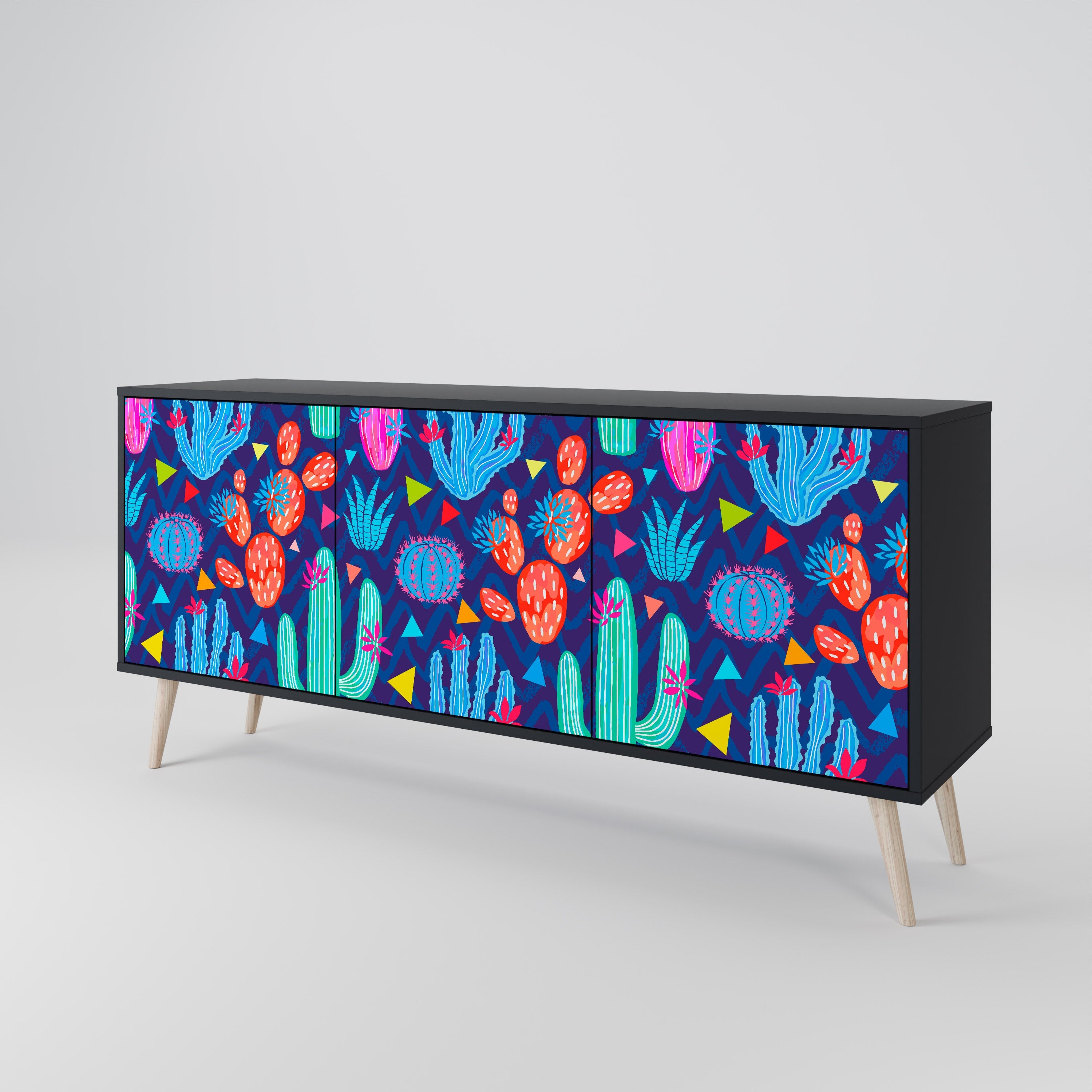 CACTUS VIBES 3-Door Sideboard in Black Finish