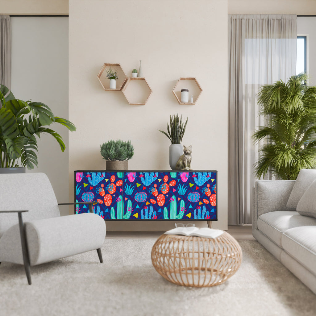 CACTUS VIBES 3-Door Sideboard in Black Finish