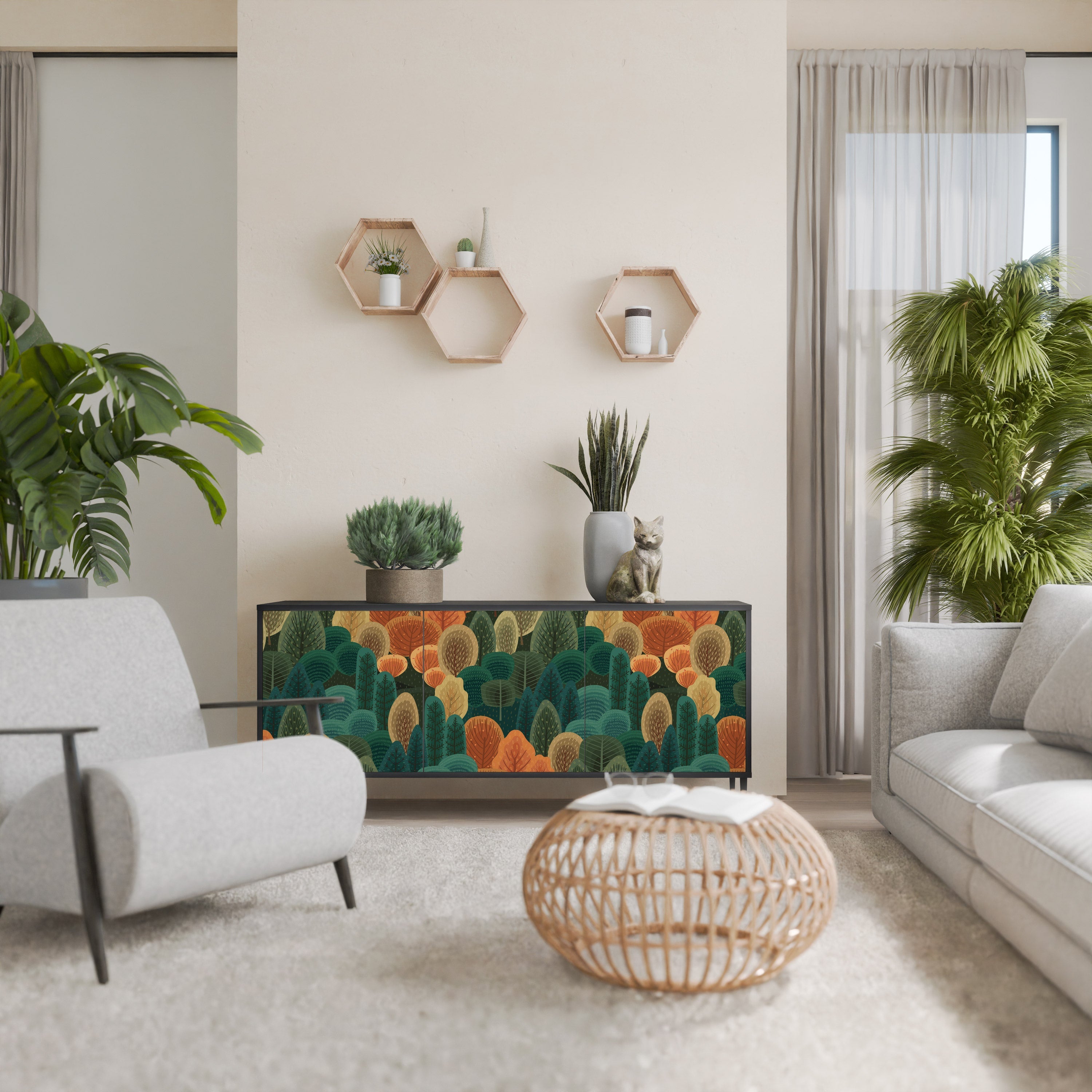 AUTUMN KALEIDOSCOPE 3-Door Sideboard in Black Finish