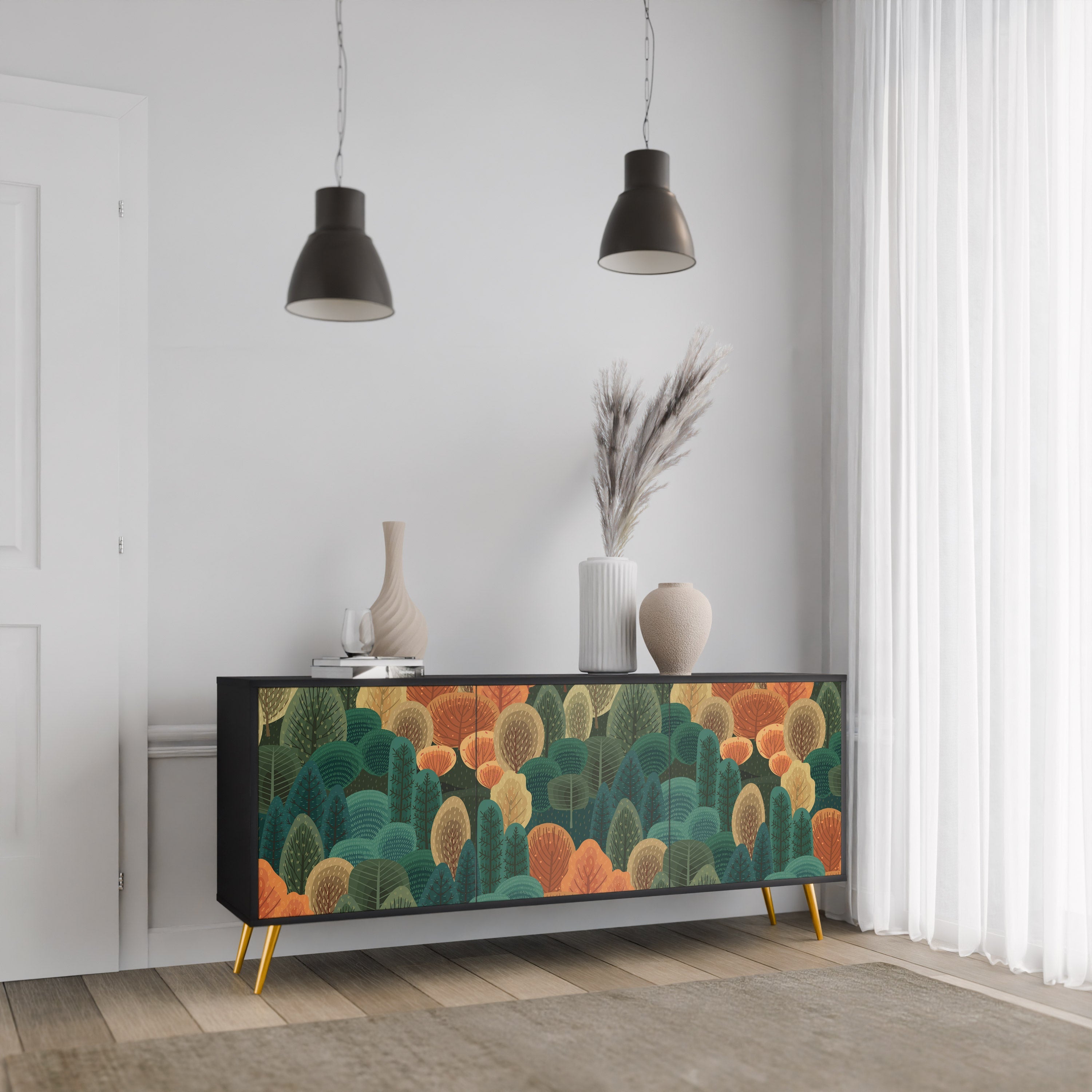 AUTUMN KALEIDOSCOPE 3-Door Sideboard in Black Finish