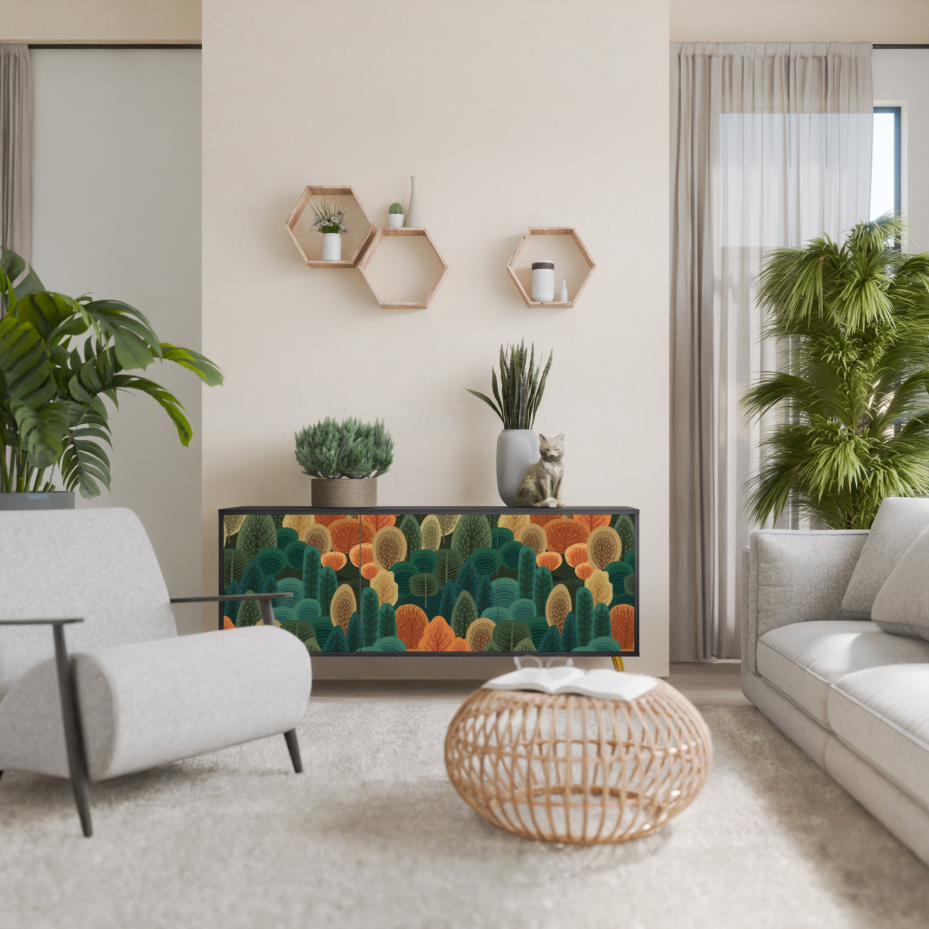 AUTUMN KALEIDOSCOPE 3-Door Sideboard in Black Finish