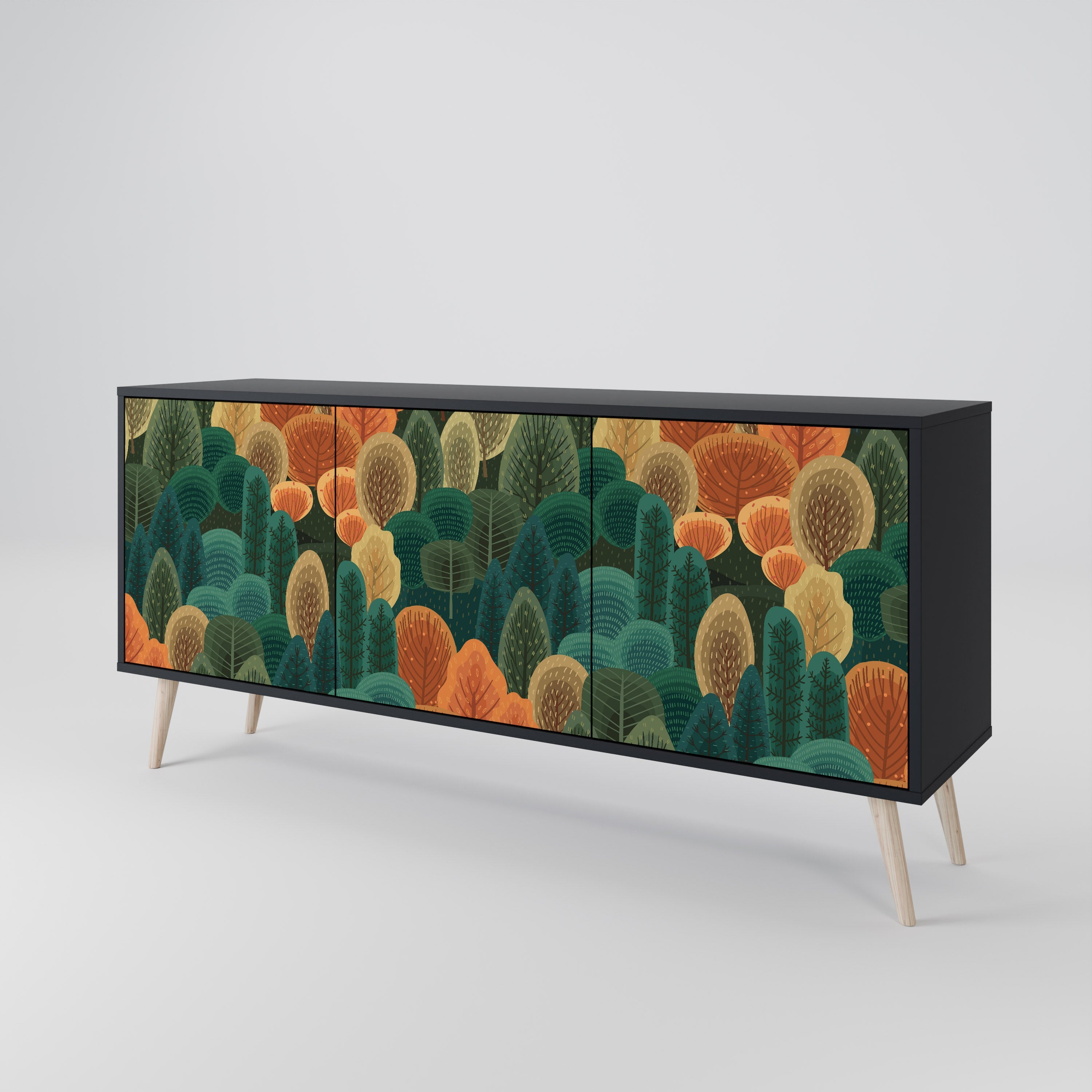 AUTUMN KALEIDOSCOPE 3-Door Sideboard in Black Finish