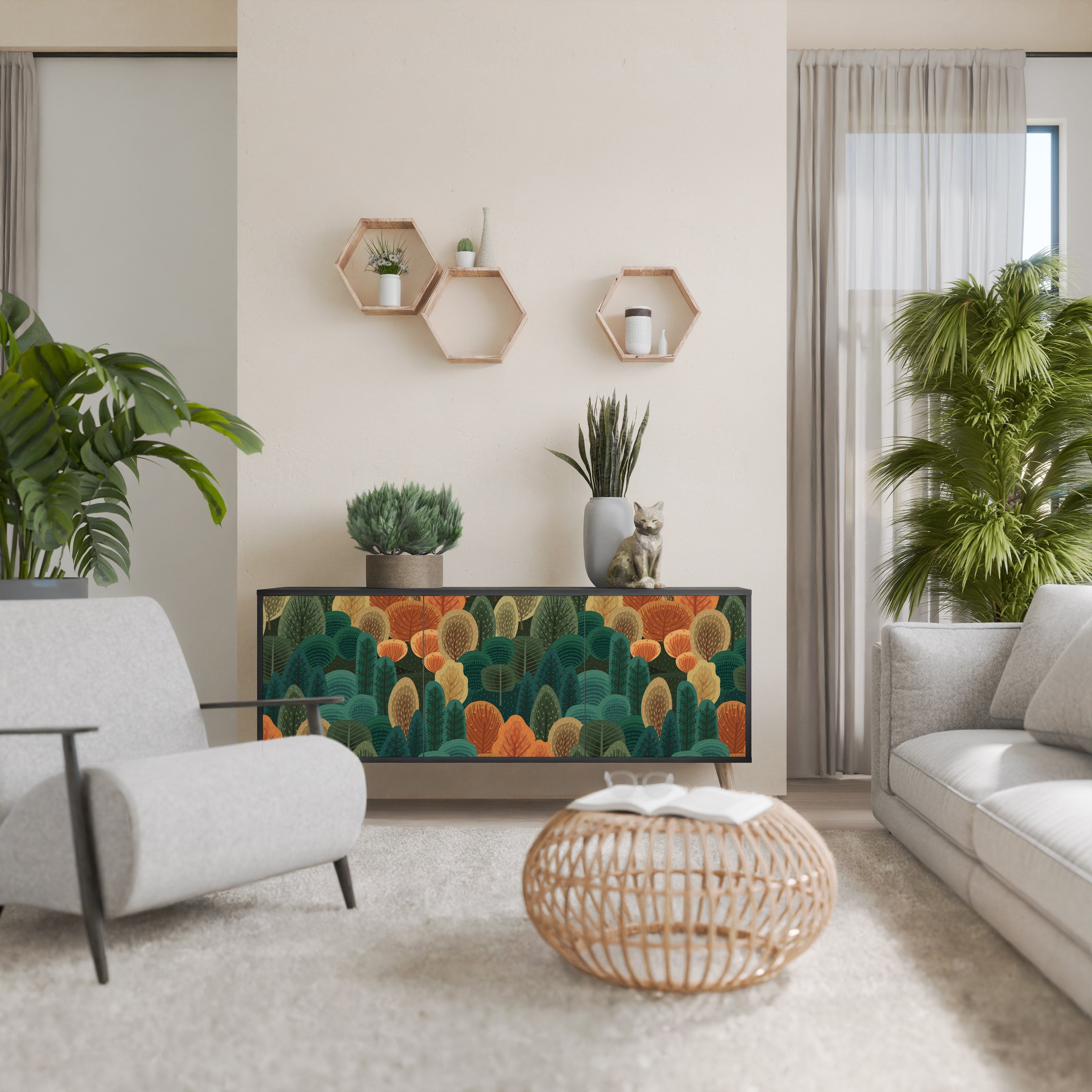 AUTUMN KALEIDOSCOPE 3-Door Sideboard in Black Finish