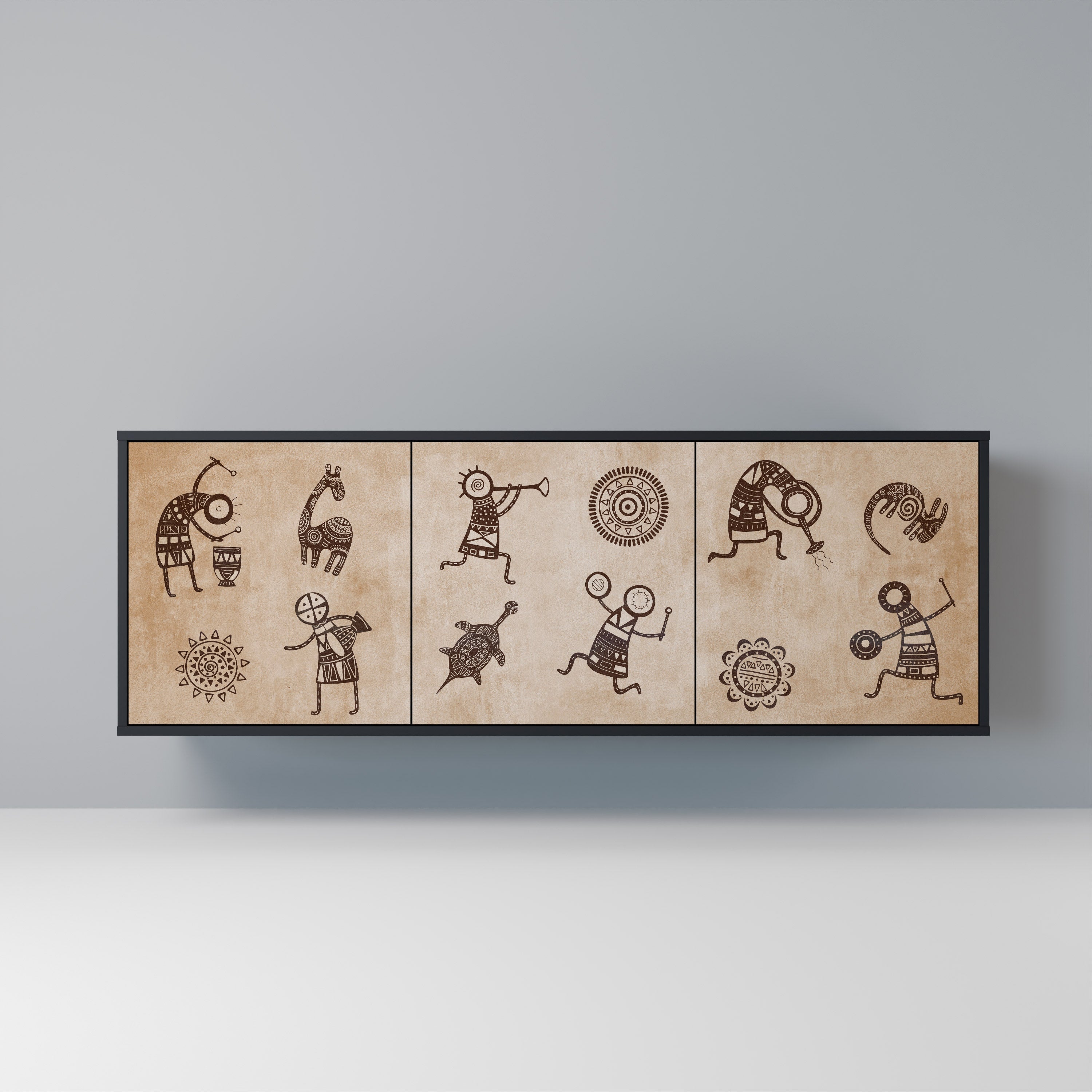 AFRICAN STYLE 3-Door Sideboard in Black Finish