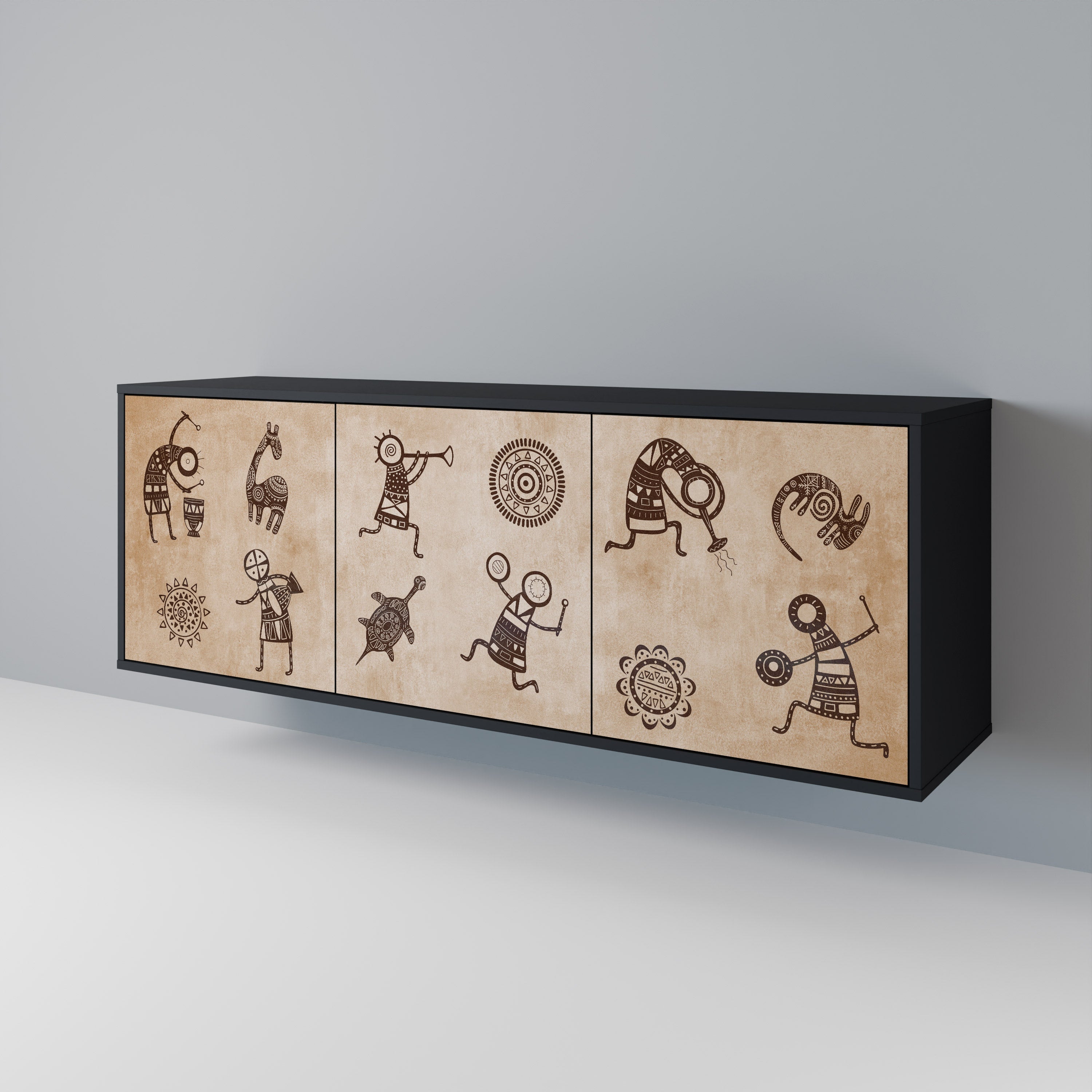 AFRICAN STYLE Aparador de 3 Portas em Acabamento Preto