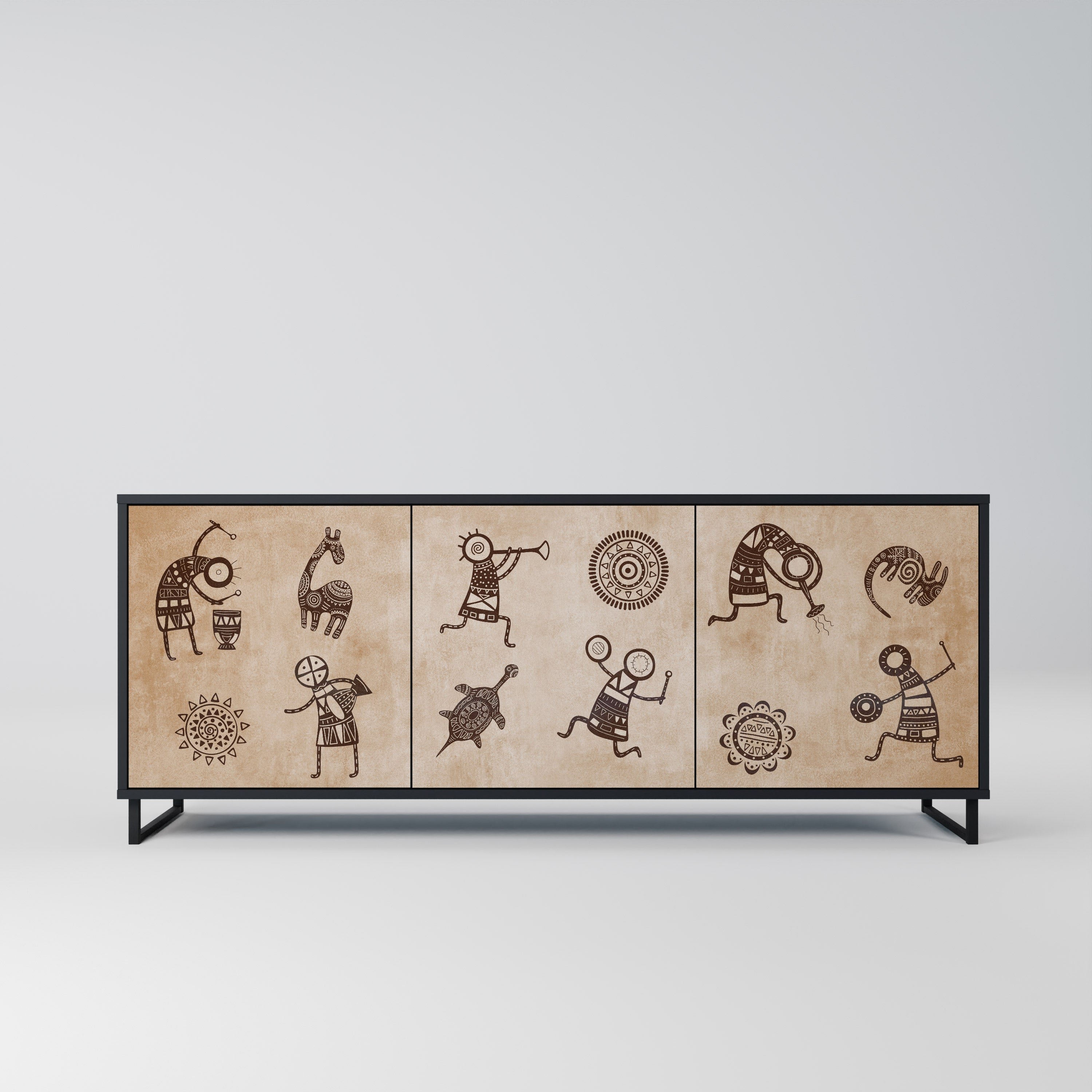 AFRICAN STYLE 3-Door Sideboard in Black Finish