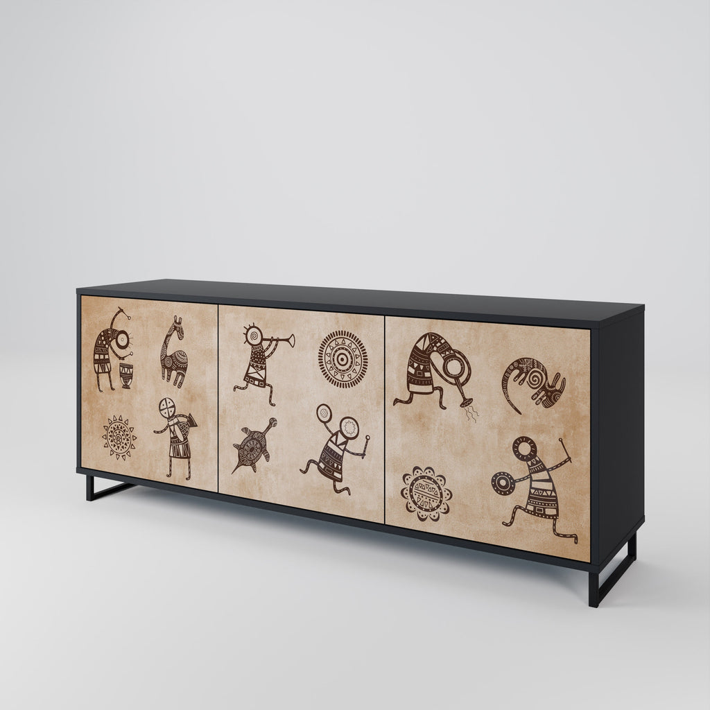 AFRICAN STYLE Aparador de 3 Portas em Acabamento Preto