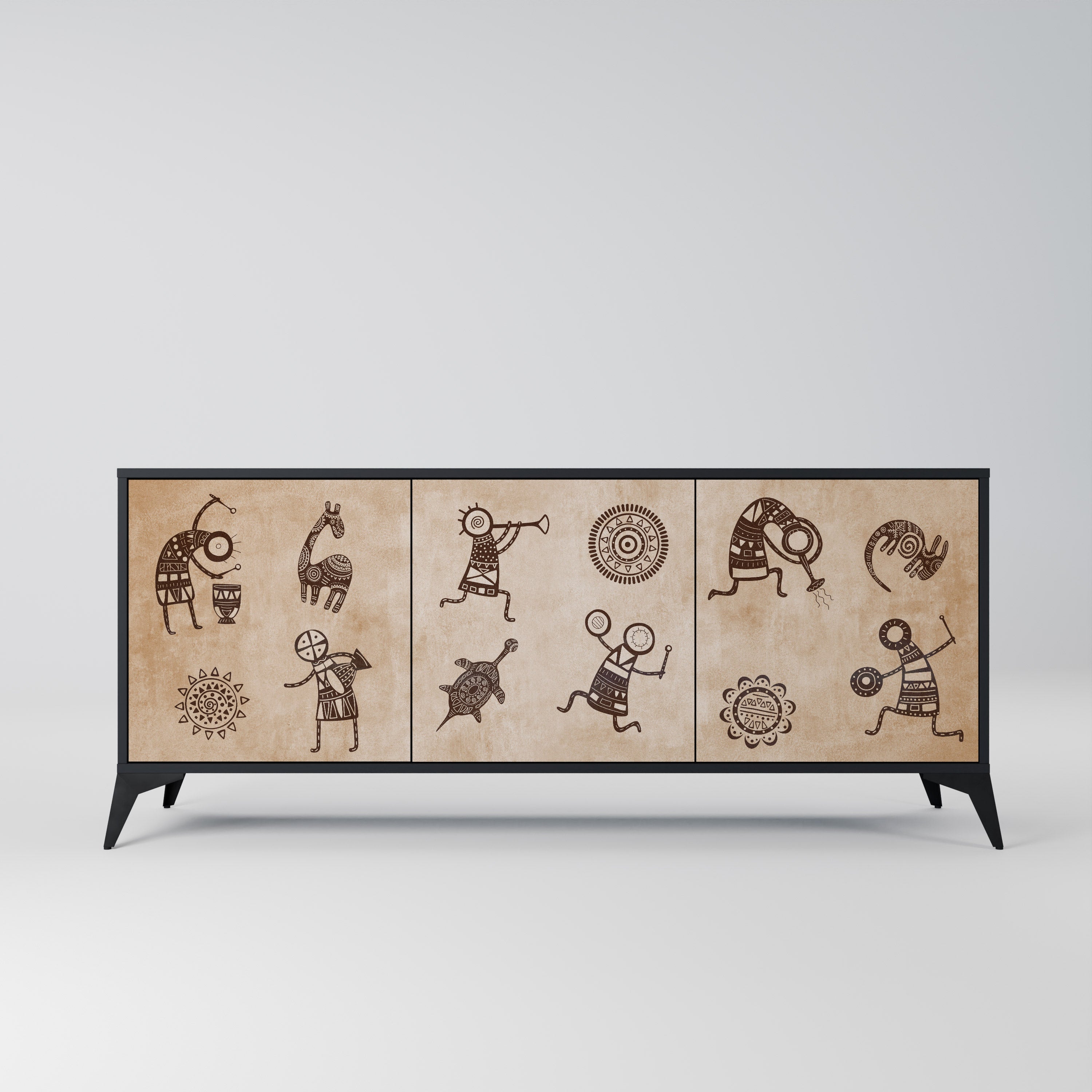AFRICAN STYLE 3-Door Sideboard in Black Finish