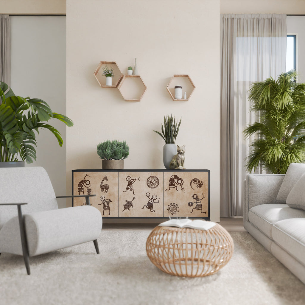 AFRICAN STYLE Aparador de 3 Portas em Acabamento Preto