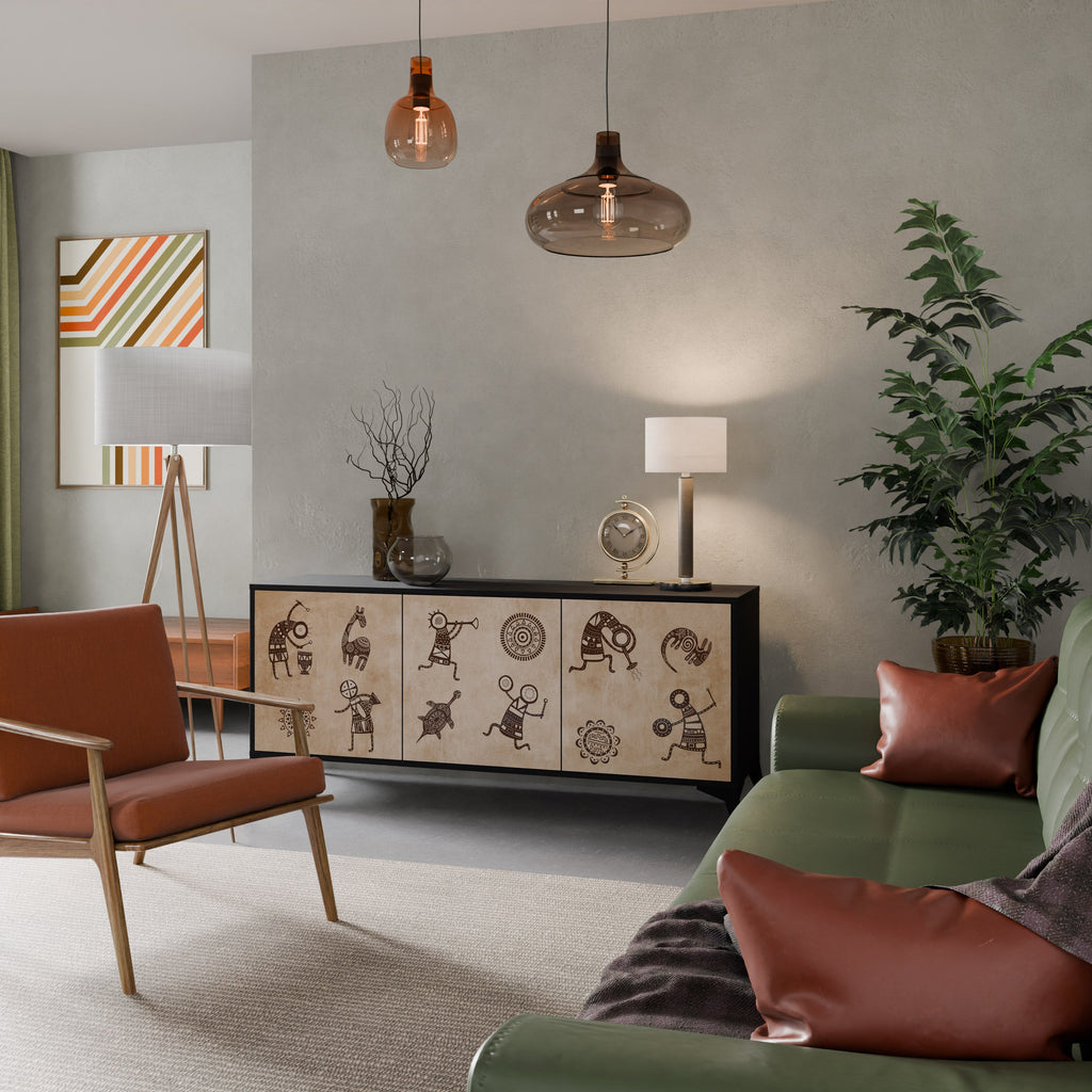 AFRICAN STYLE Aparador de 3 Portas em Acabamento Preto