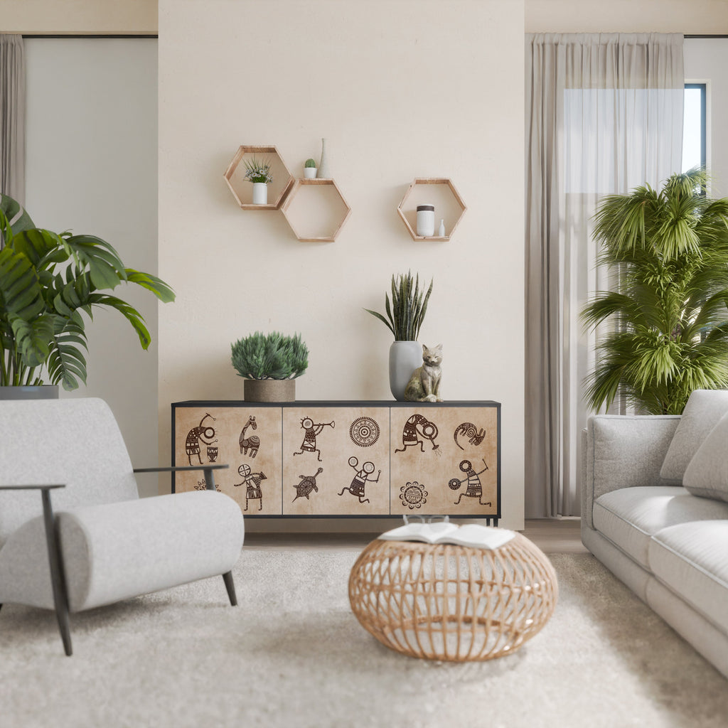 AFRICAN STYLE Aparador de 3 Portas em Acabamento Preto