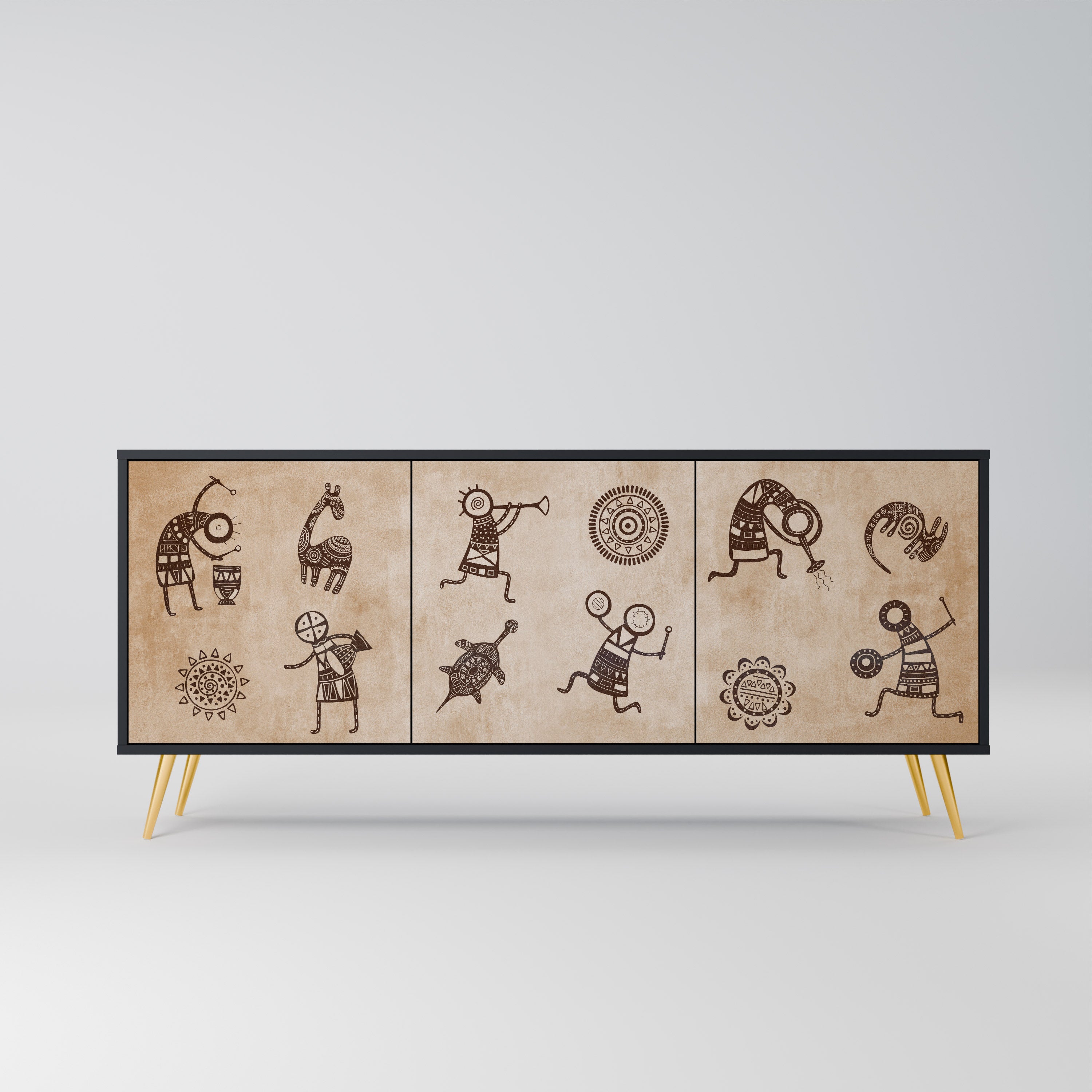 AFRICAN STYLE 3-Door Sideboard in Black Finish