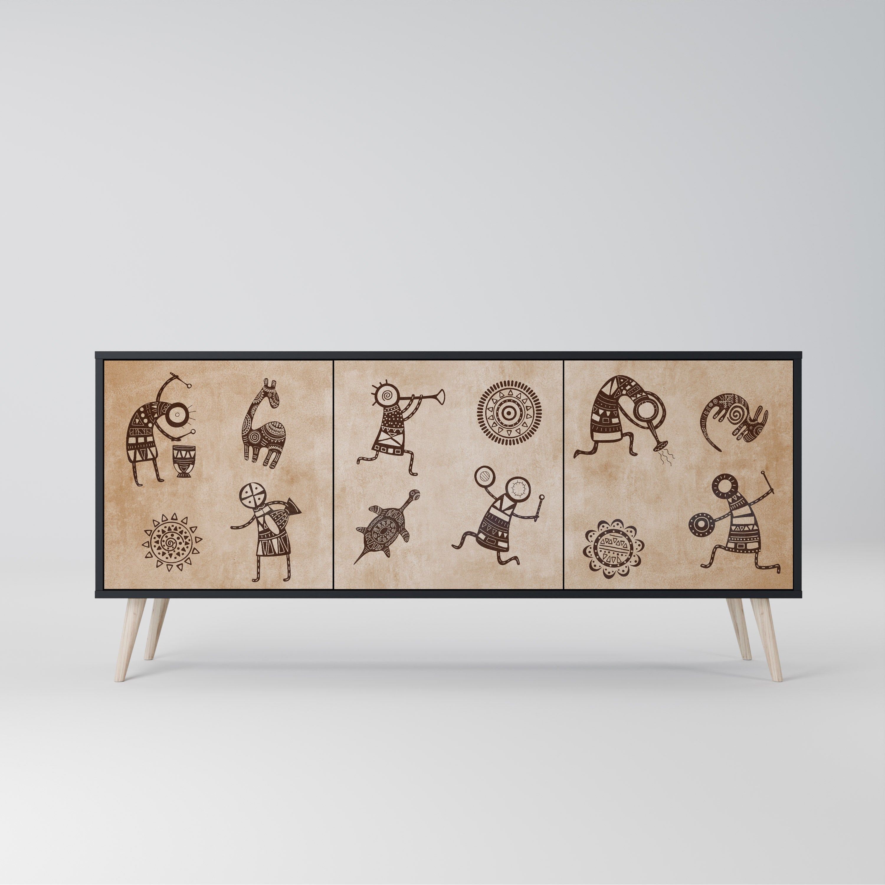 AFRICAN STYLE 3-Door Sideboard in Black Finish