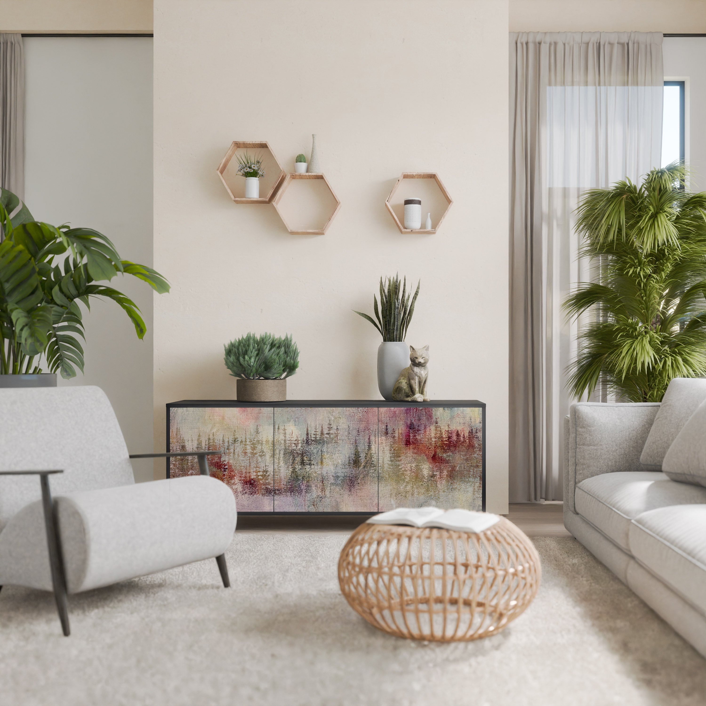 VEILED SUMMIT 3-Door Sideboard in Black Finish