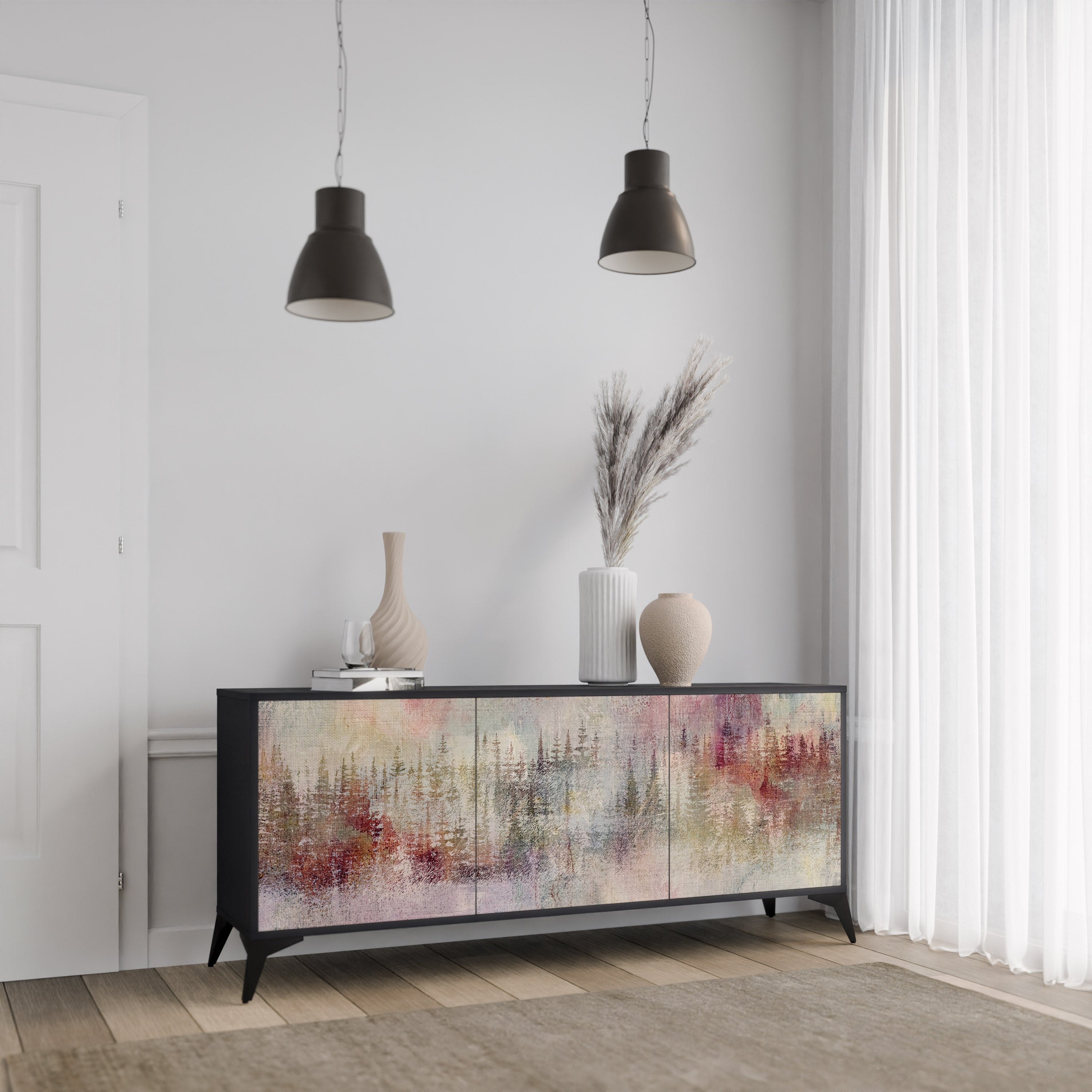 VEILED SUMMIT 3-Door Sideboard in Black Finish