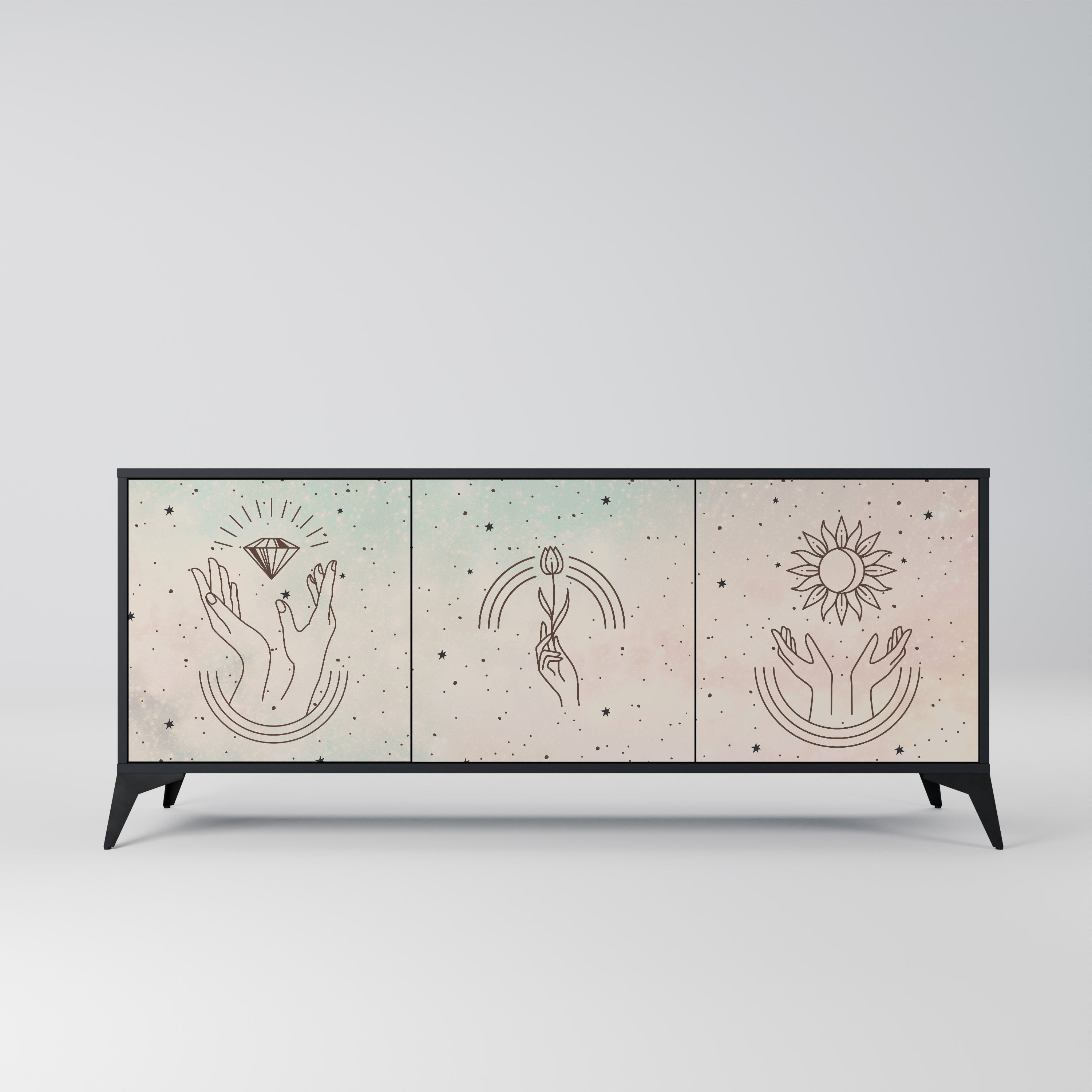 DELICATE BEAUTY 3-Door Sideboard in Black Finish