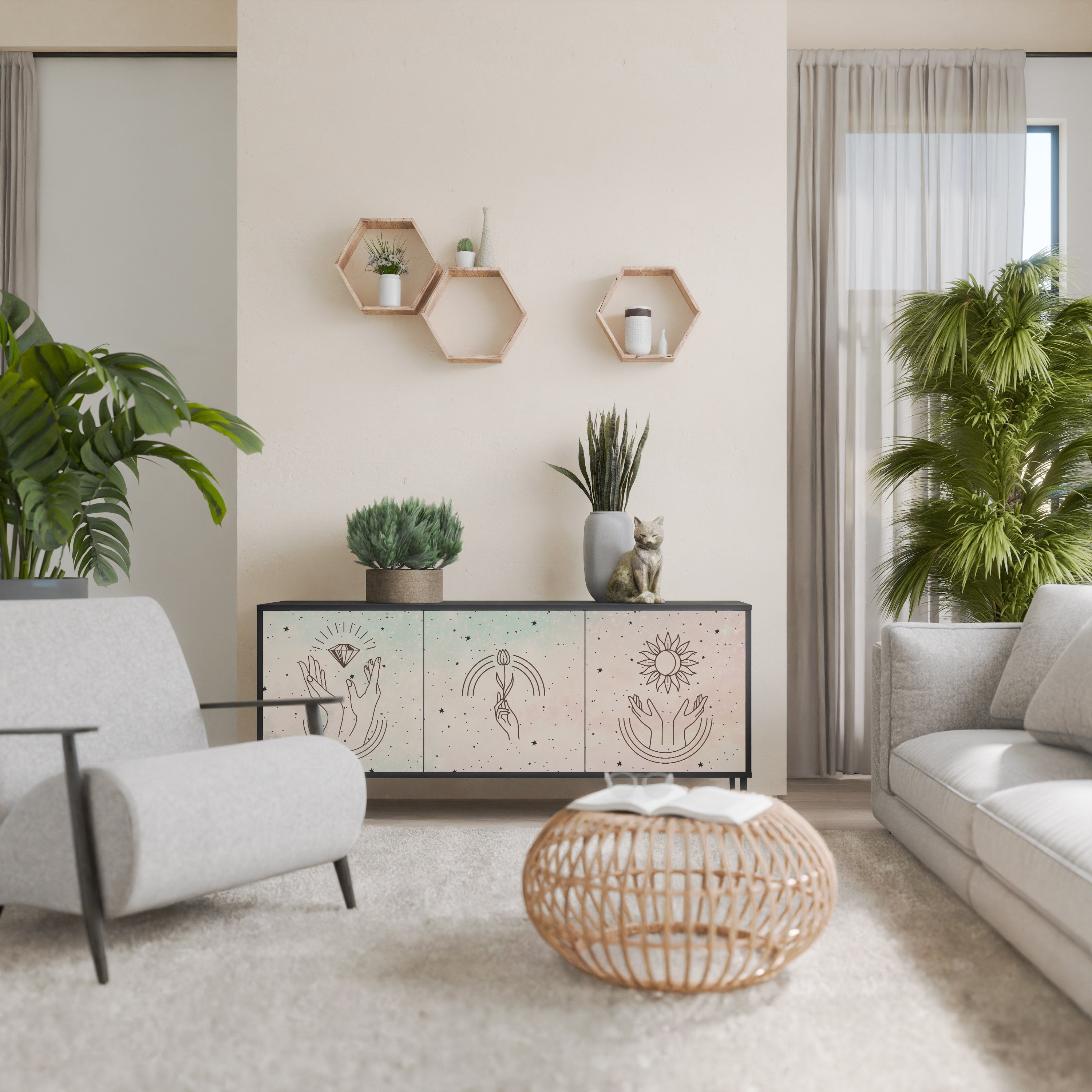 DELICATE BEAUTY 3-Door Sideboard in Black Finish