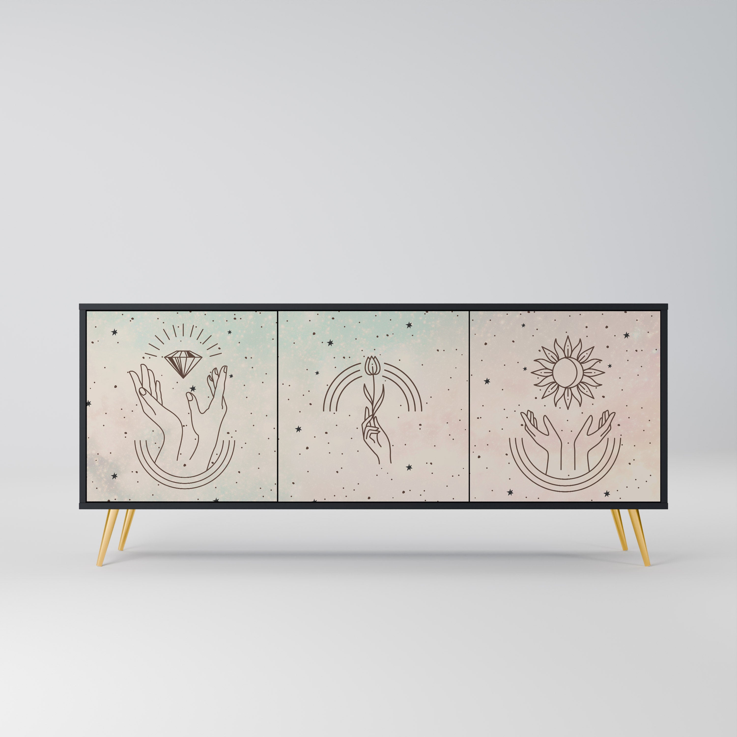 DELICATE BEAUTY 3-Door Sideboard in Black Finish