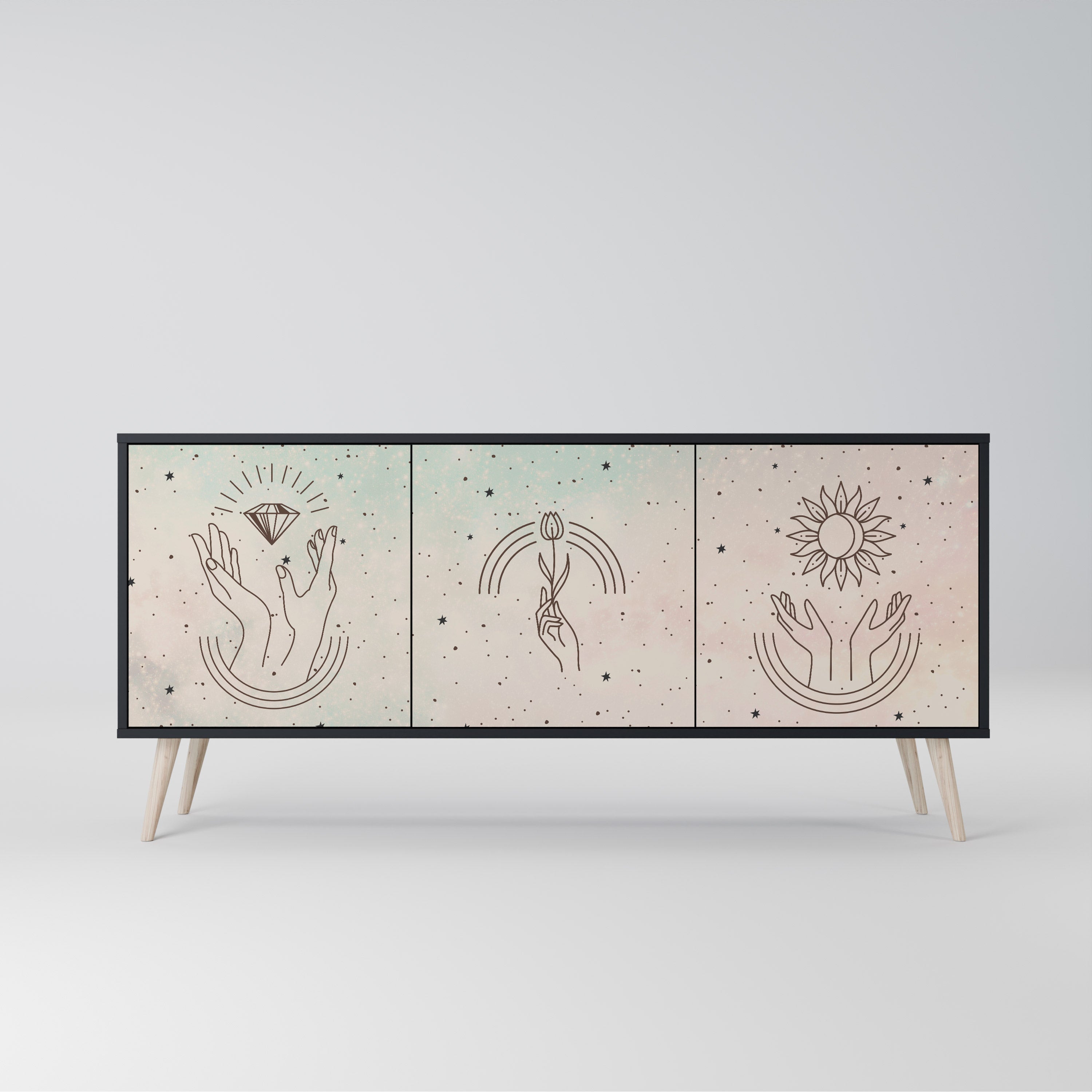 DELICATE BEAUTY 3-Door Sideboard in Black Finish