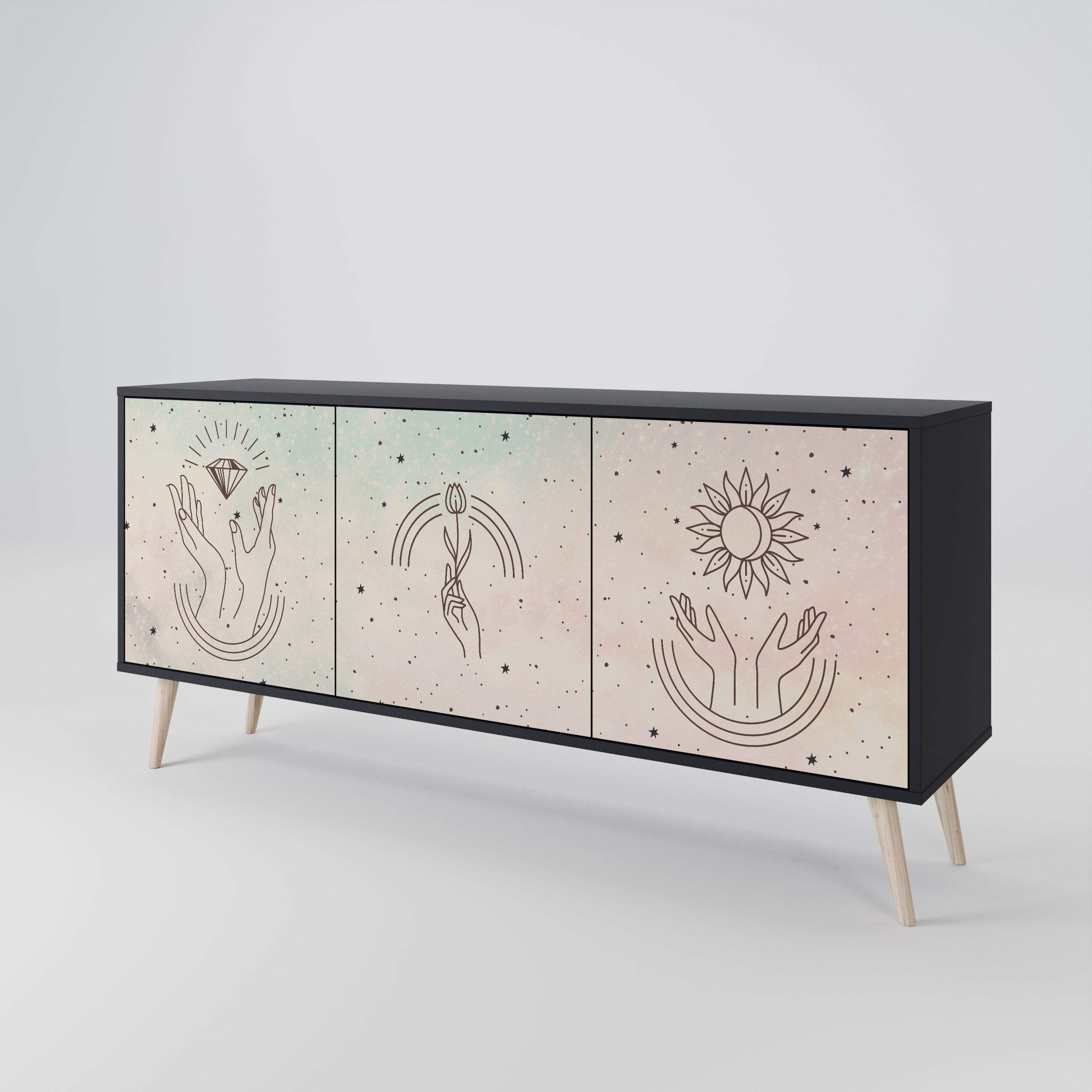 DELICATE BEAUTY 3-Door Sideboard in Black Finish