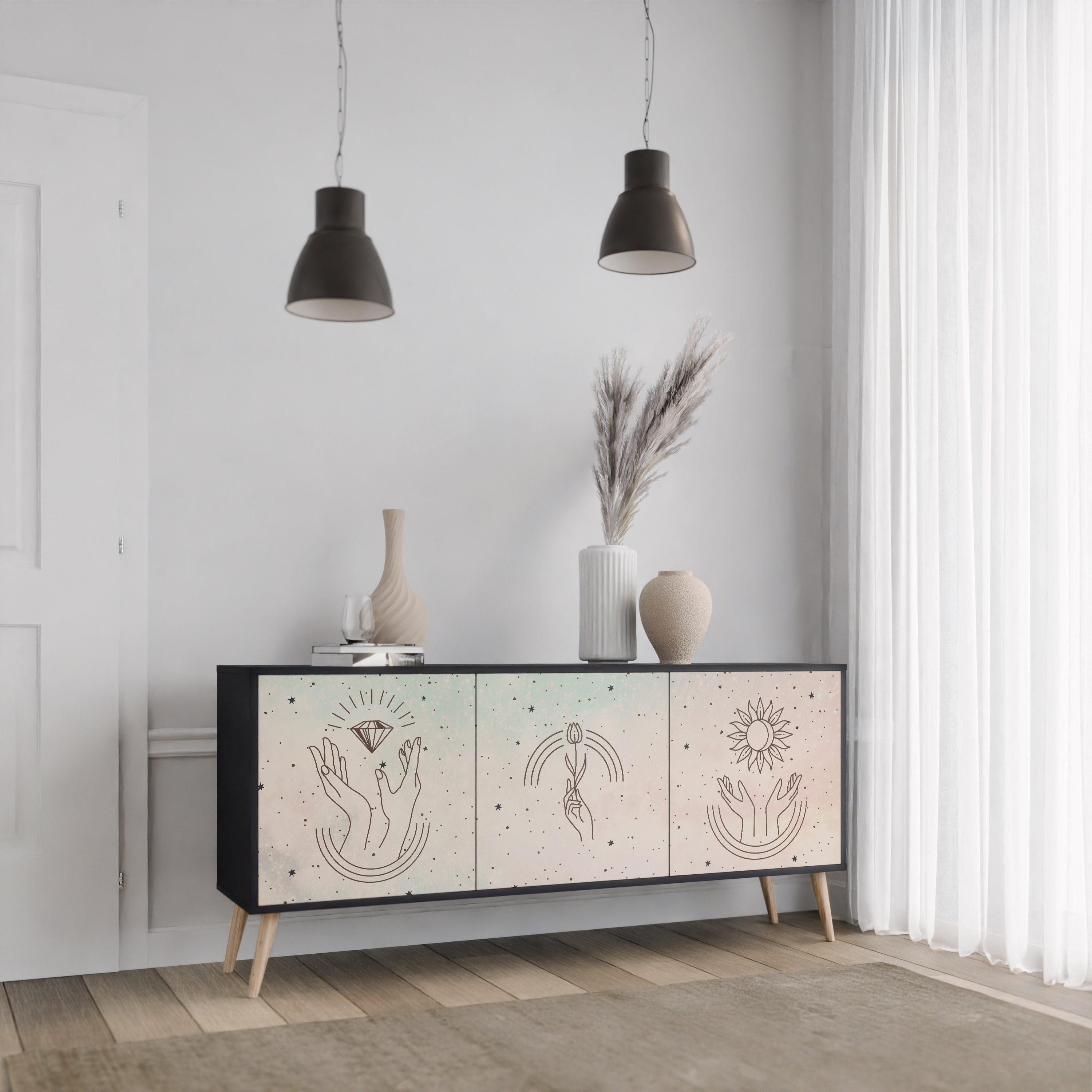DELICATE BEAUTY 3-Door Sideboard in Black Finish