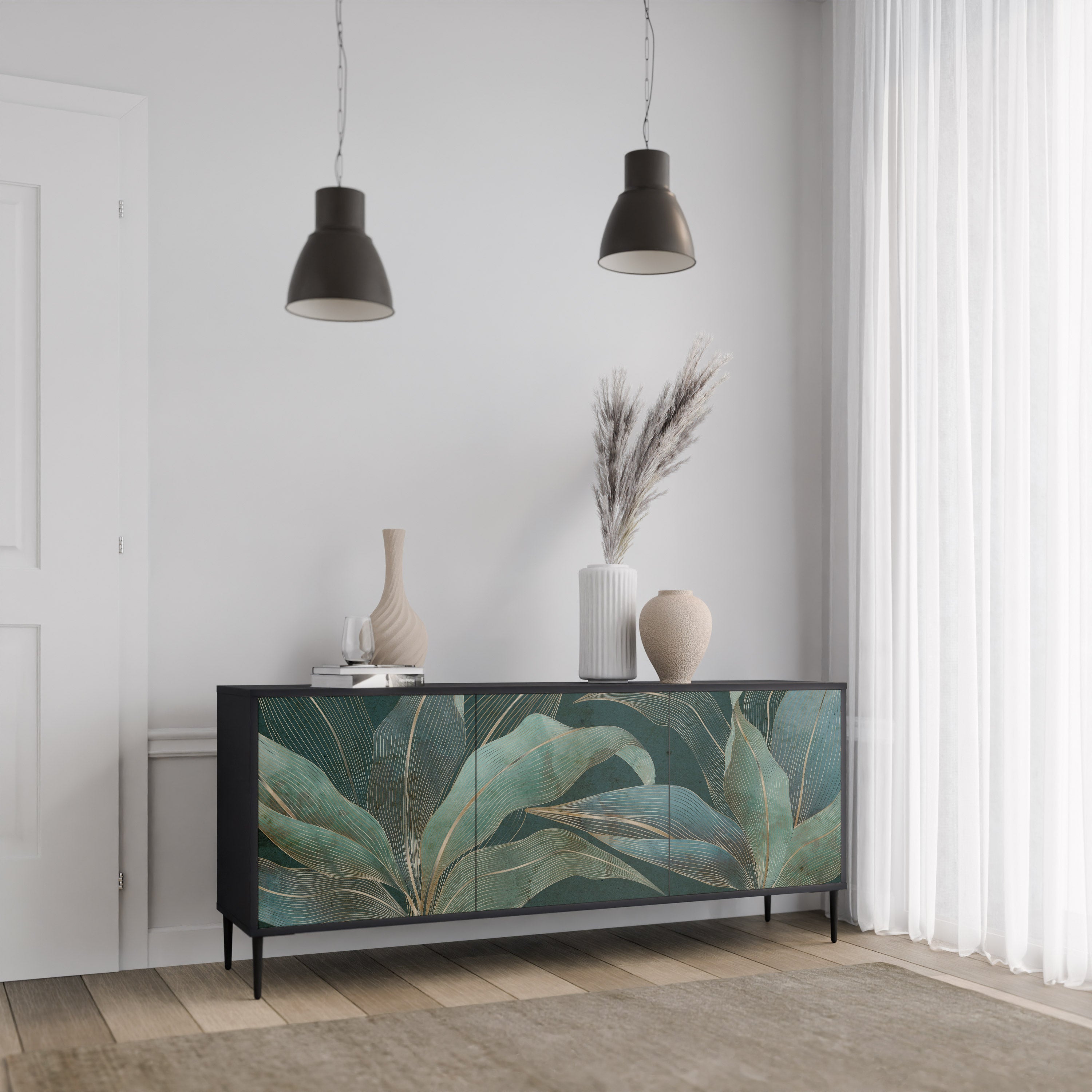 ROYAL GREEN Aparador de 3 Portas em Acabamento Preto