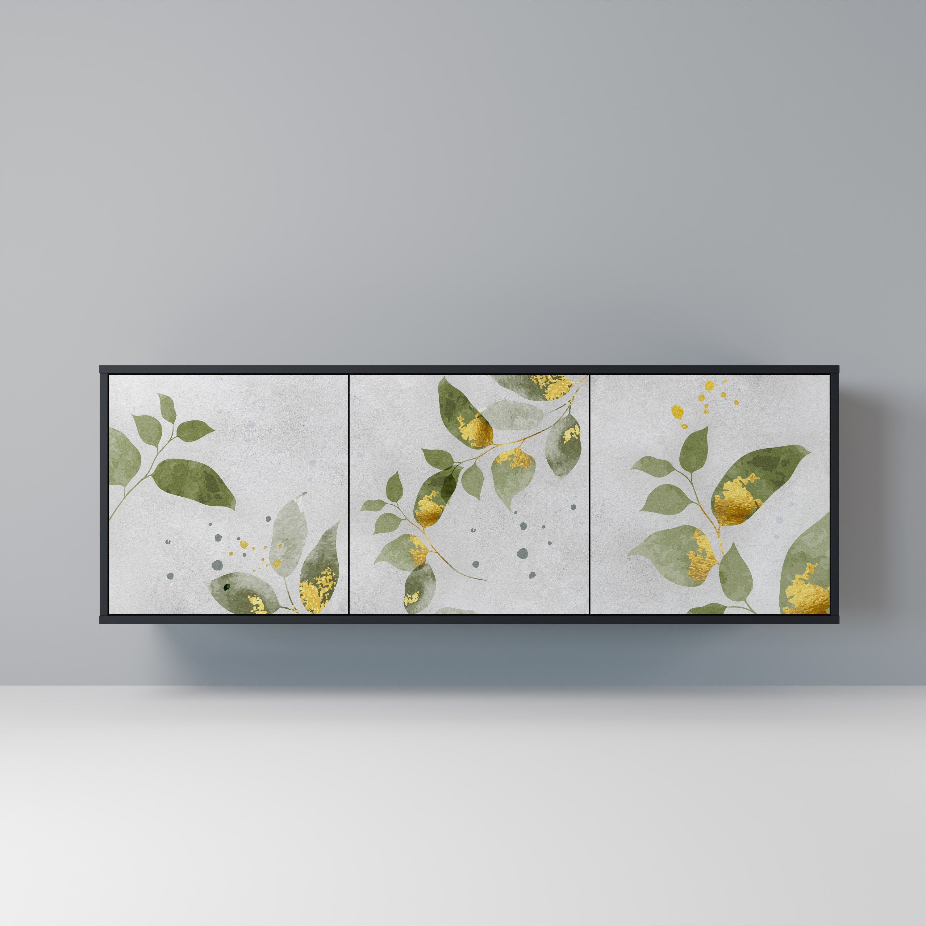 ELEGANT BOTANICS Aparador de 3 Portas em Acabamento Preto