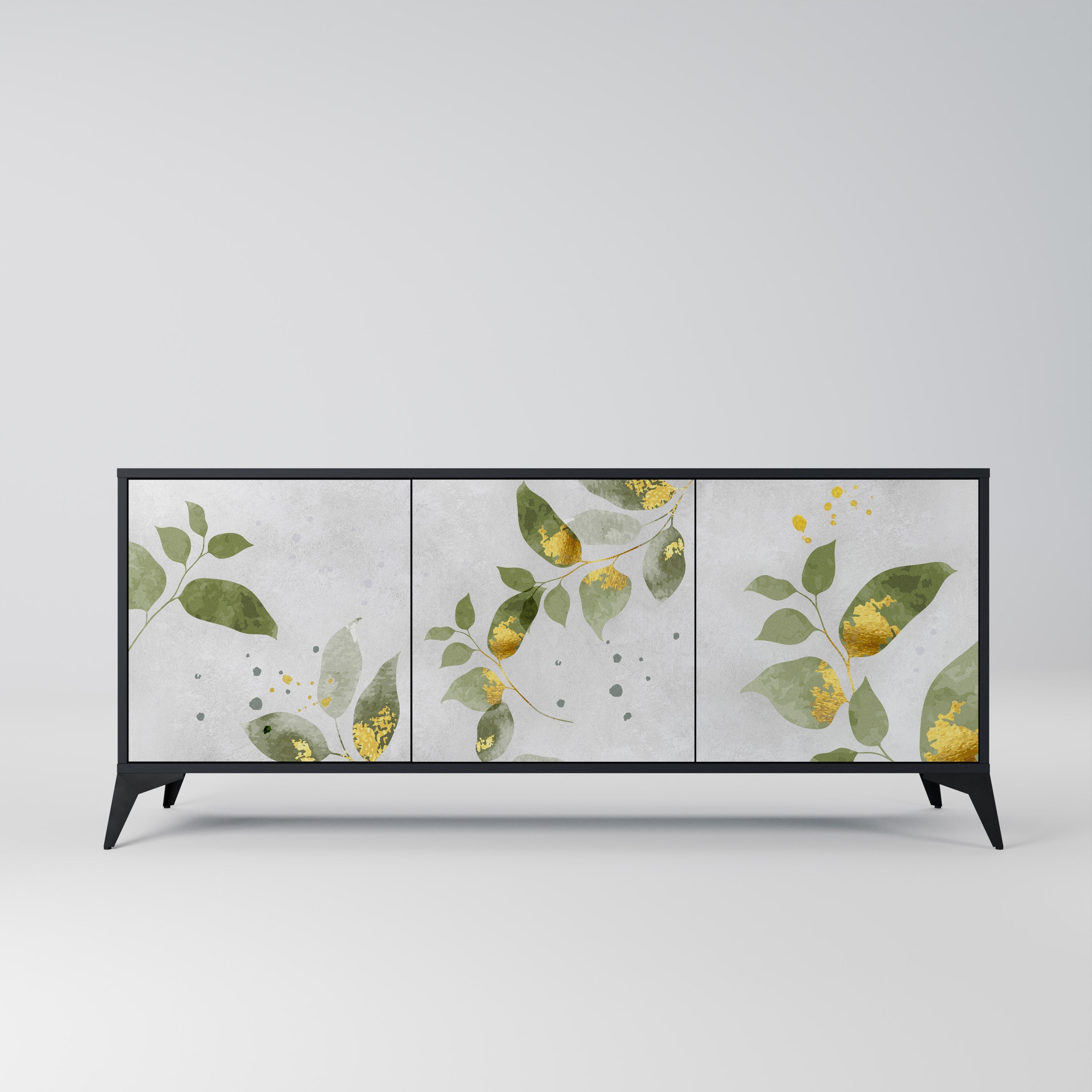 ELEGANT BOTANICS Aparador de 3 Portas em Acabamento Preto