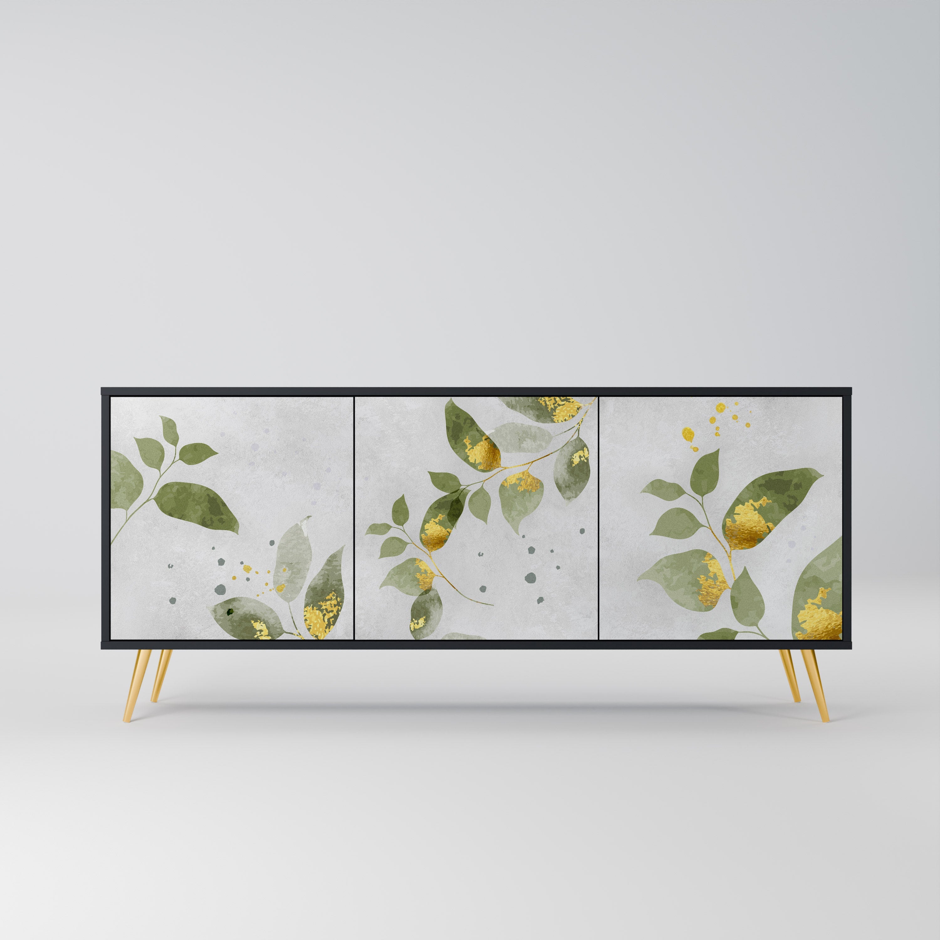 ELEGANT BOTANICS Aparador de 3 Portas em Acabamento Preto