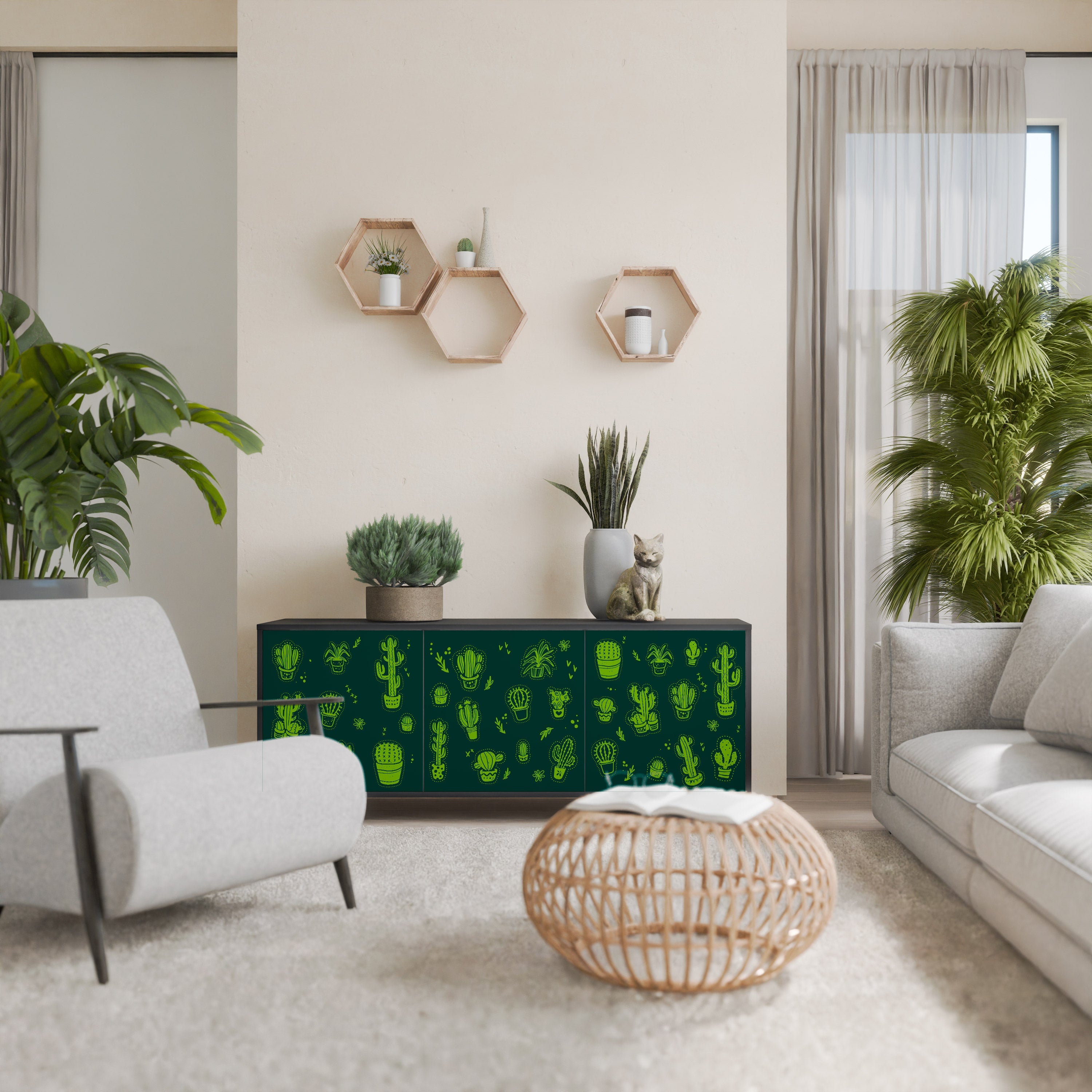 DESERT GREEN Aparador de 3 Portas em Acabamento Preto