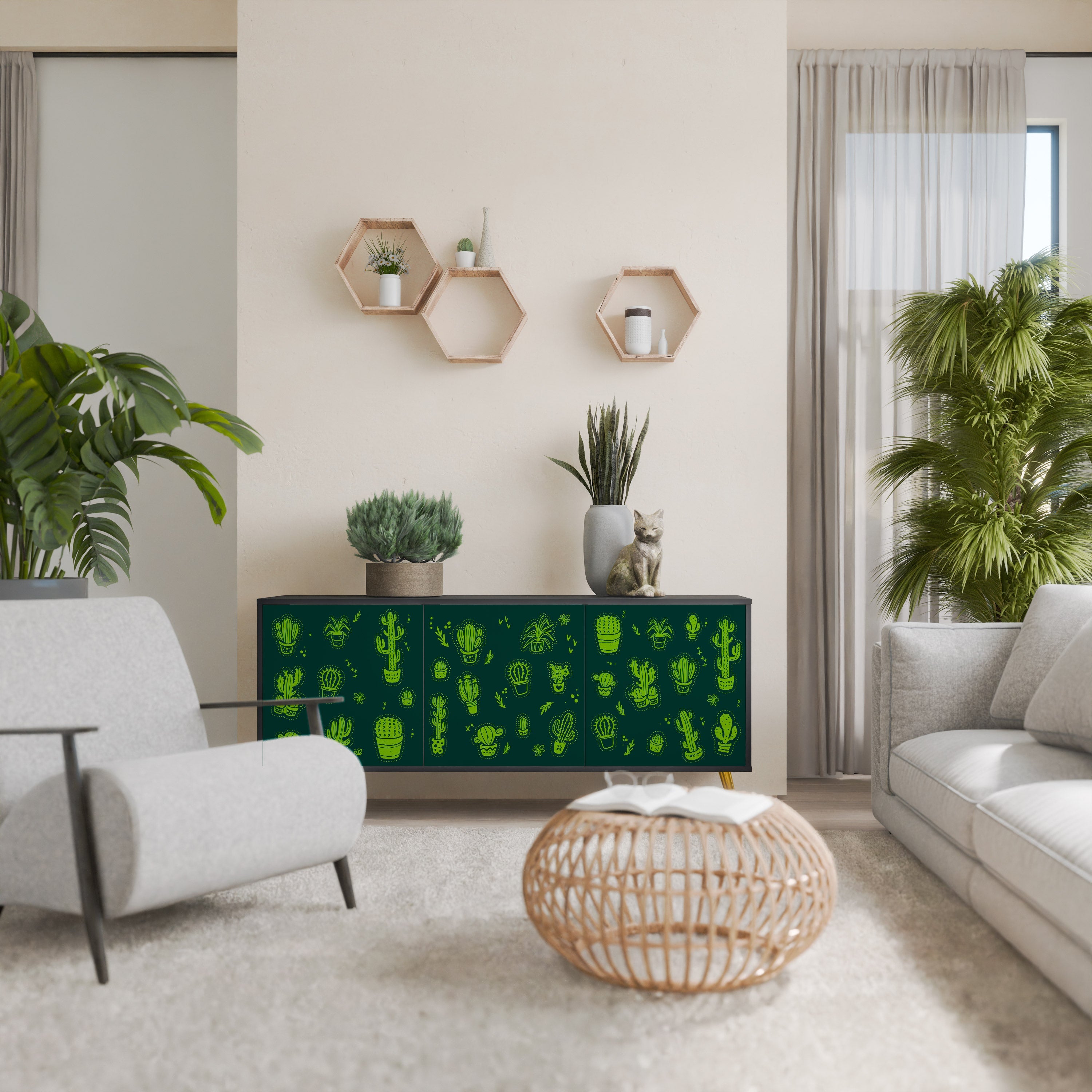 DESERT GREEN Aparador de 3 Portas em Acabamento Preto