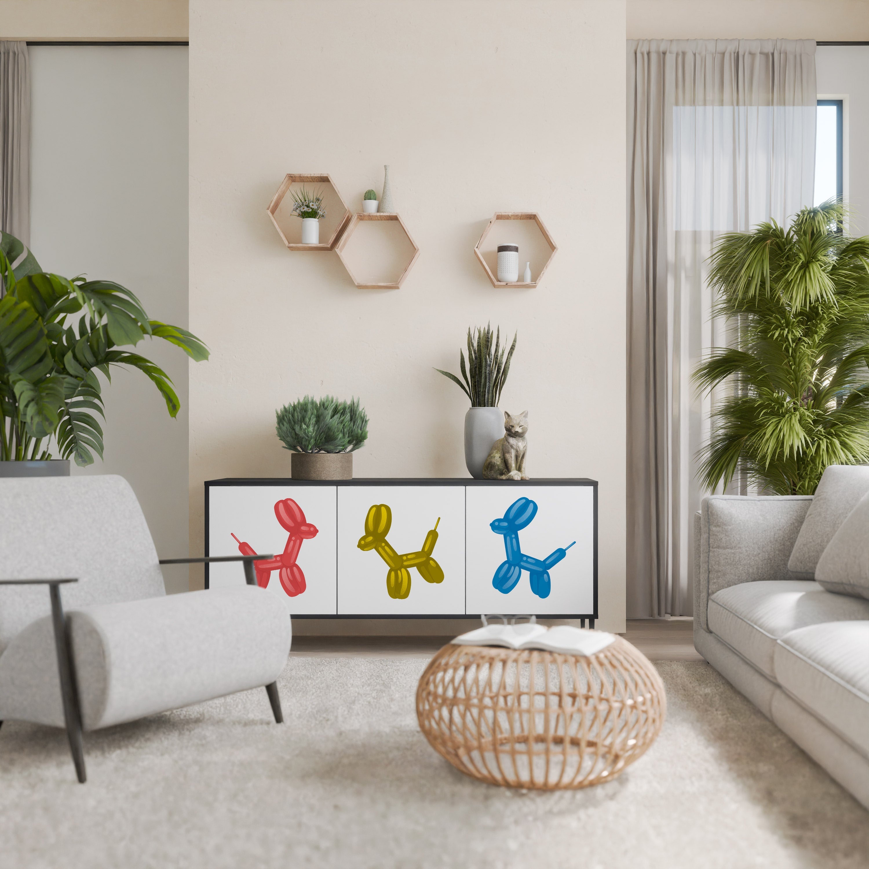 CHILDHOOD MEMORY Aparador de 3 Portas em Acabamento Preto