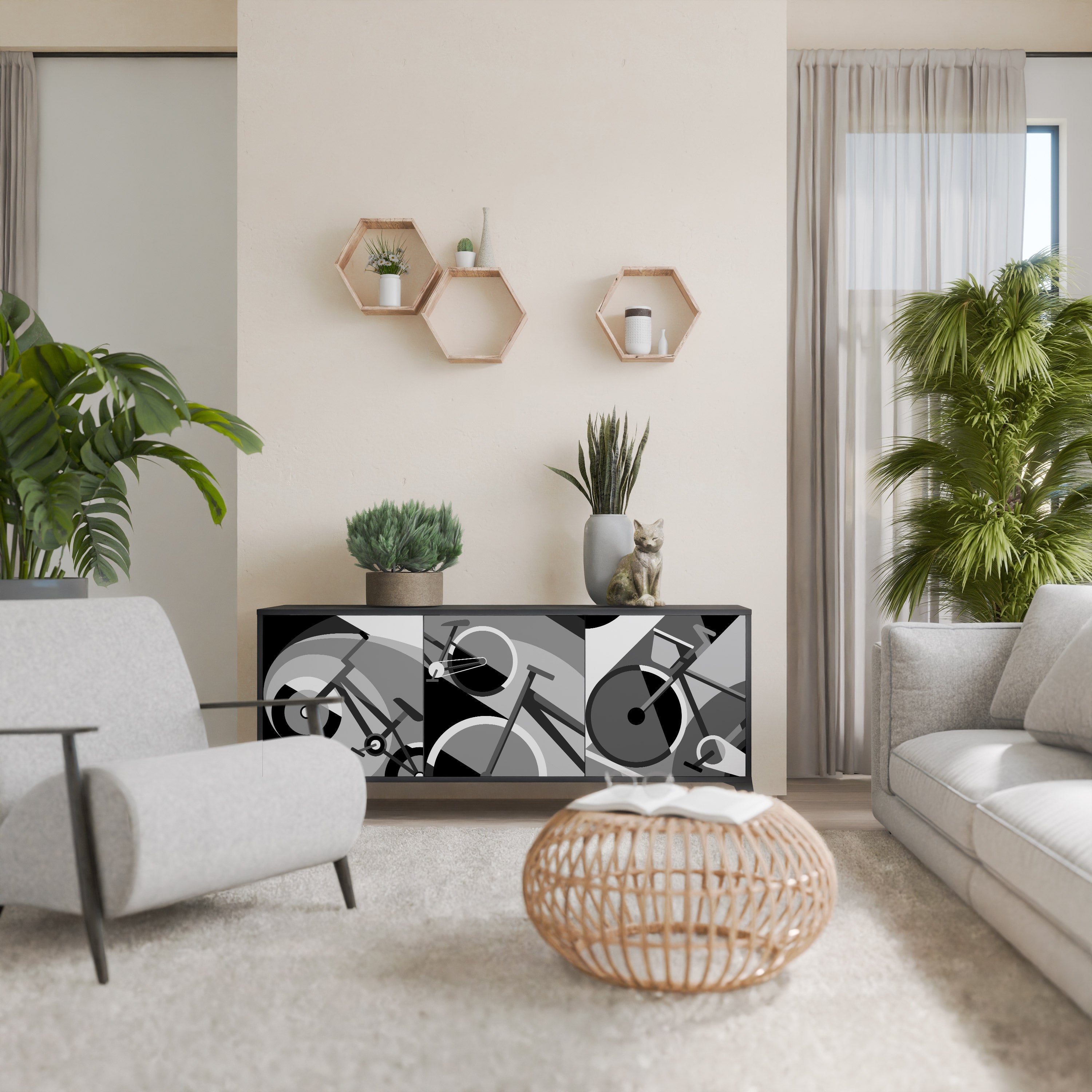 BIKE ENERGY Aparador de 3 Portas em Acabamento Preto