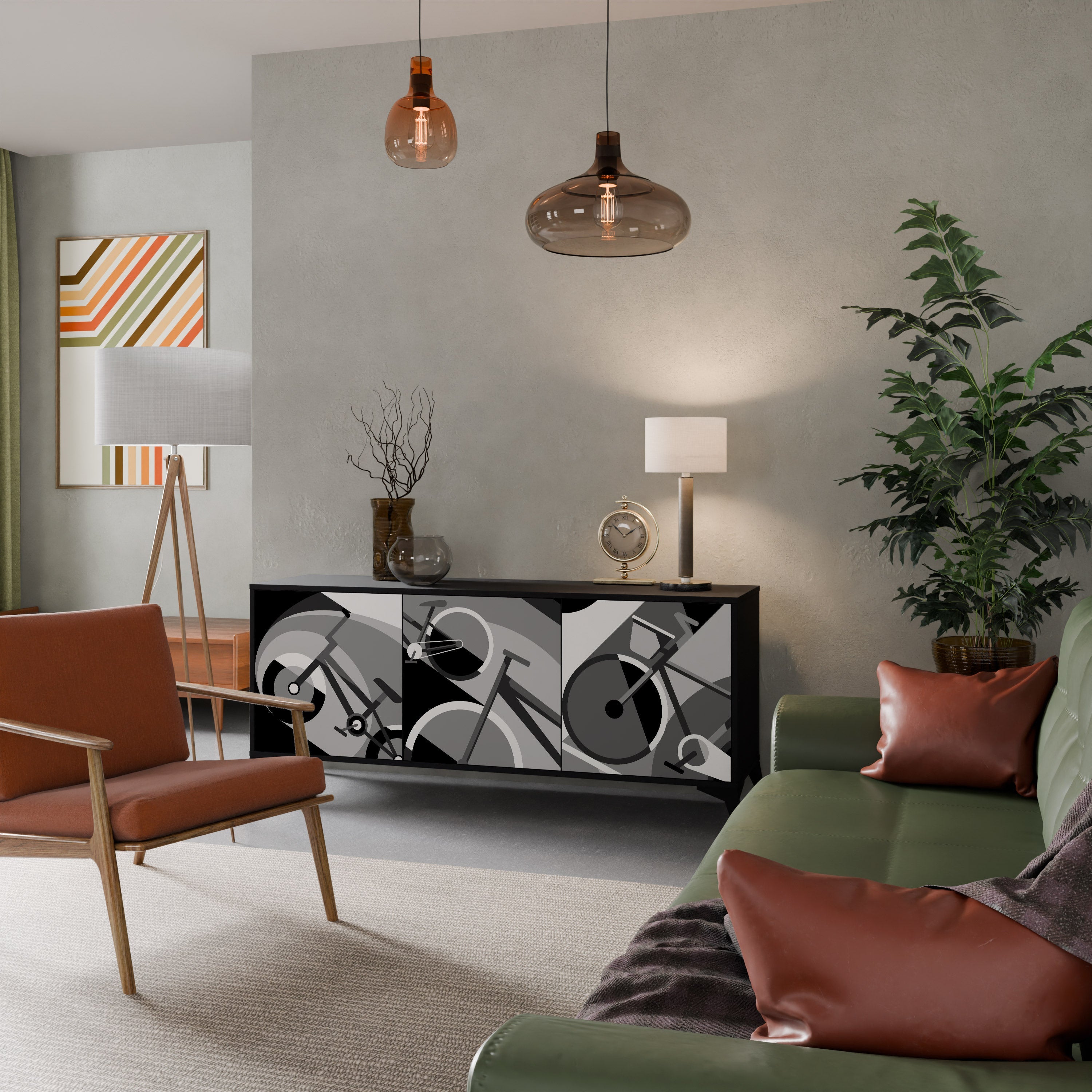 BIKE ENERGY Aparador de 3 Portas em Acabamento Preto