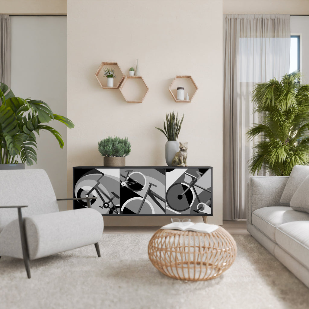 BIKE ENERGY Aparador de 3 Portas em Acabamento Preto