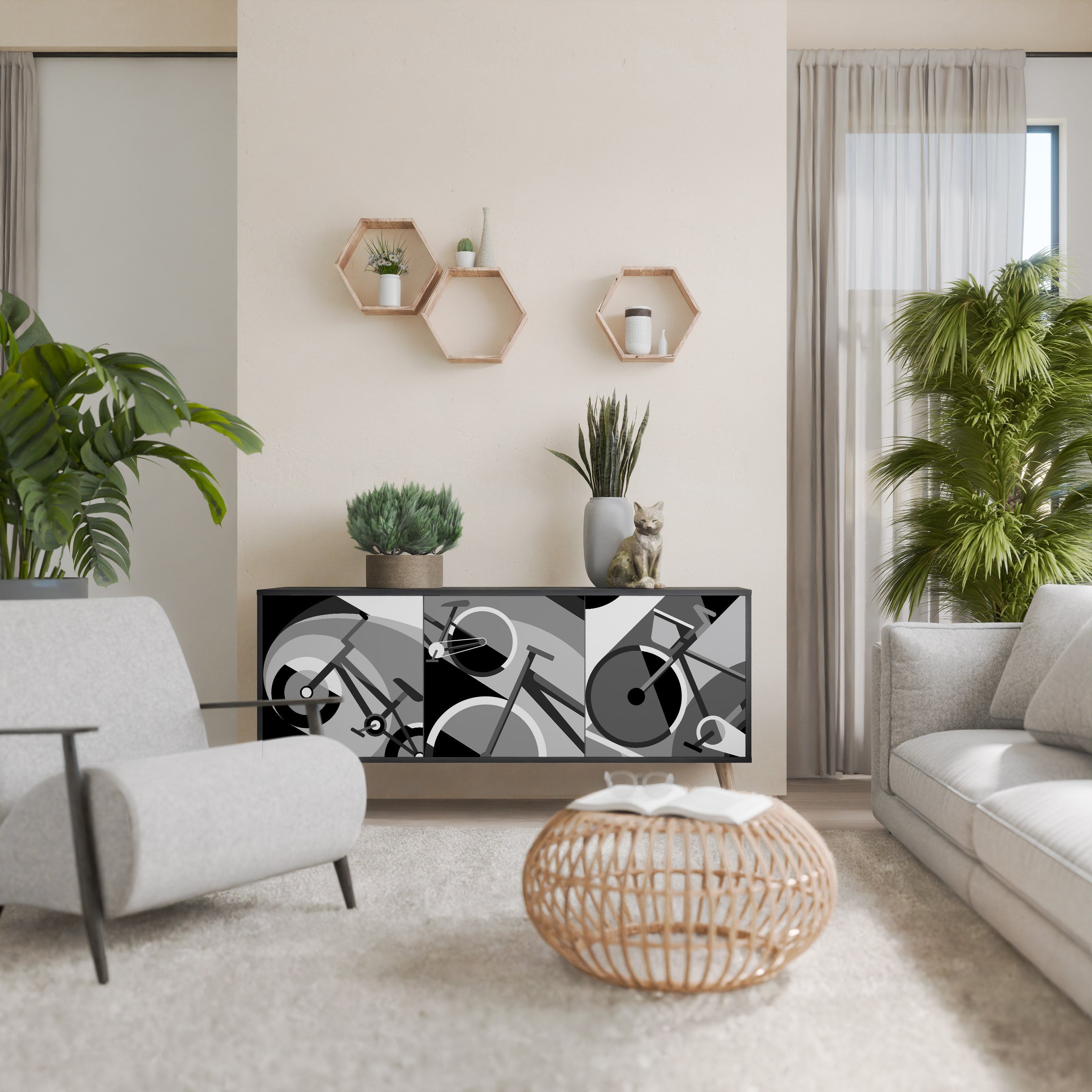 BIKE ENERGY Aparador de 3 Portas em Acabamento Preto