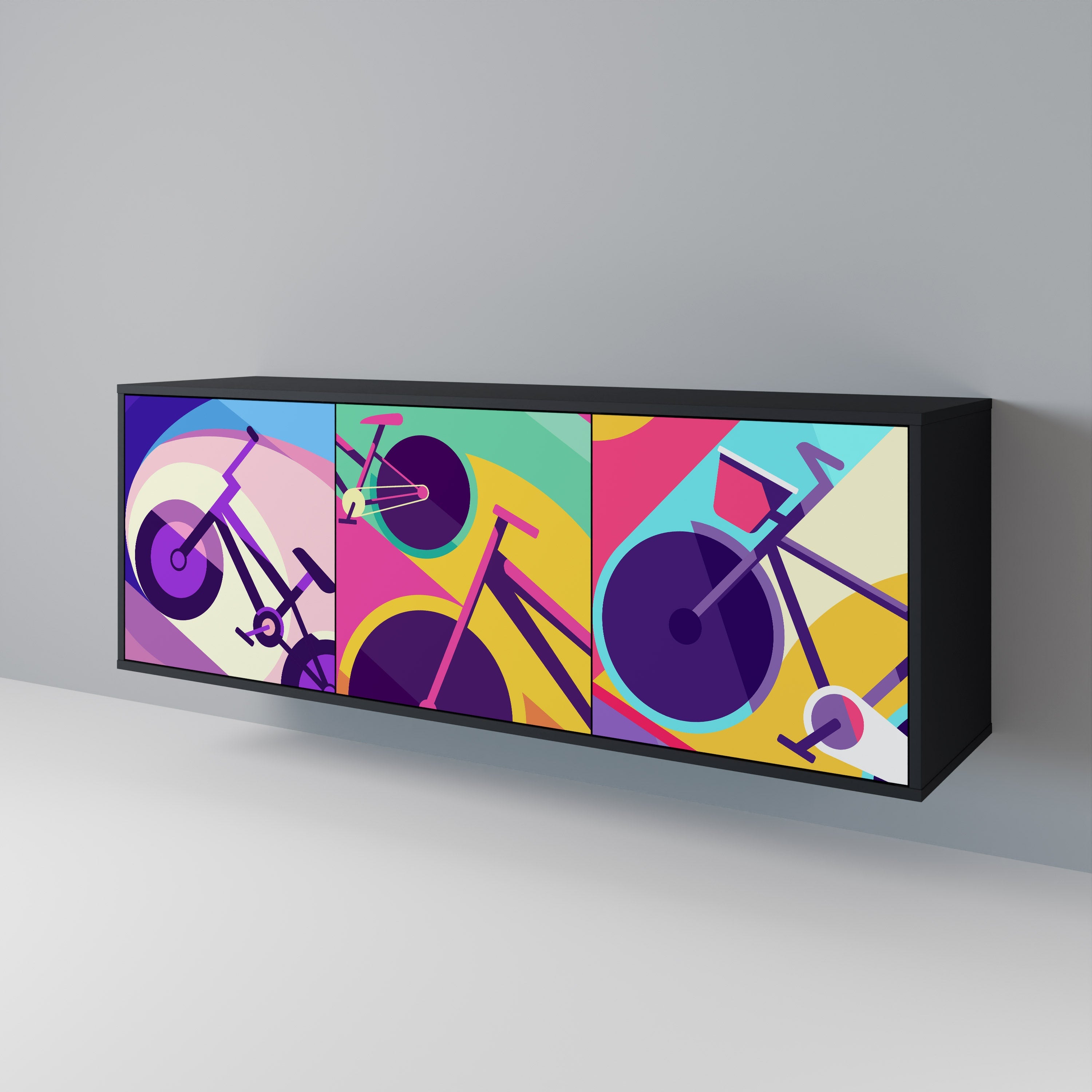 BIKE DREAMS Aparador de 3 Portas em Acabamento Preto
