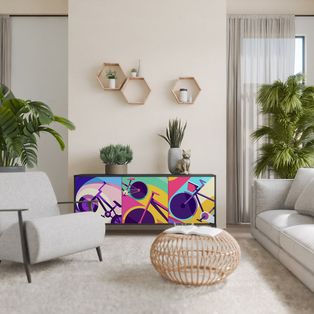 BIKE DREAMS Aparador de 3 Portas em Acabamento Preto