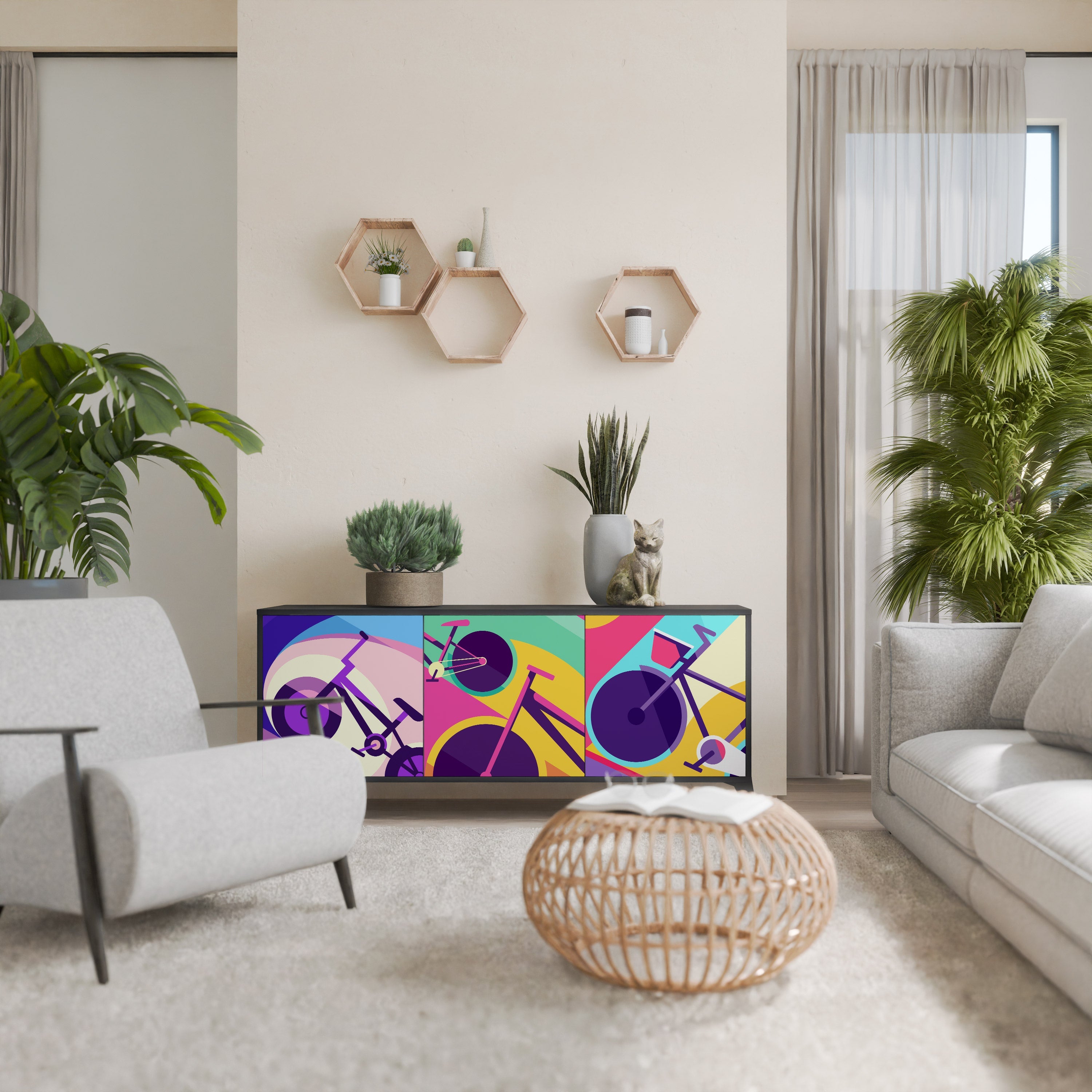 BIKE DREAMS Aparador de 3 Portas em Acabamento Preto