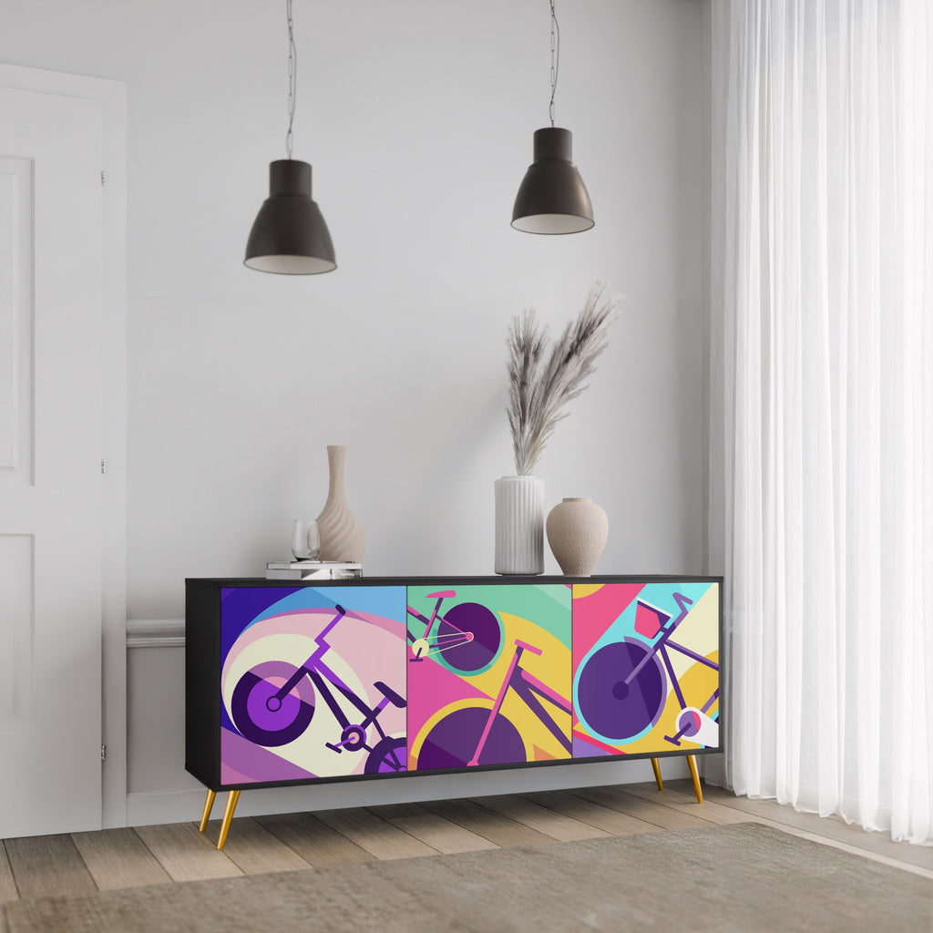 BIKE DREAMS Aparador de 3 Portas em Acabamento Preto