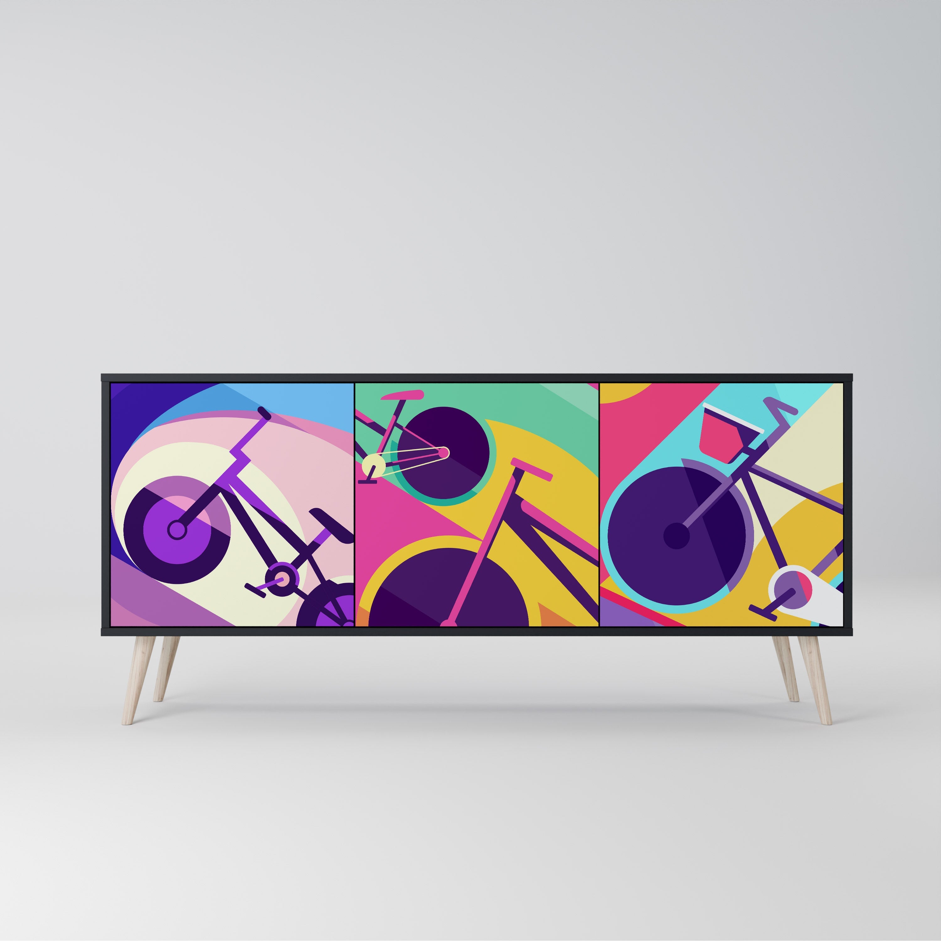 BIKE DREAMS Aparador de 3 Portas em Acabamento Preto