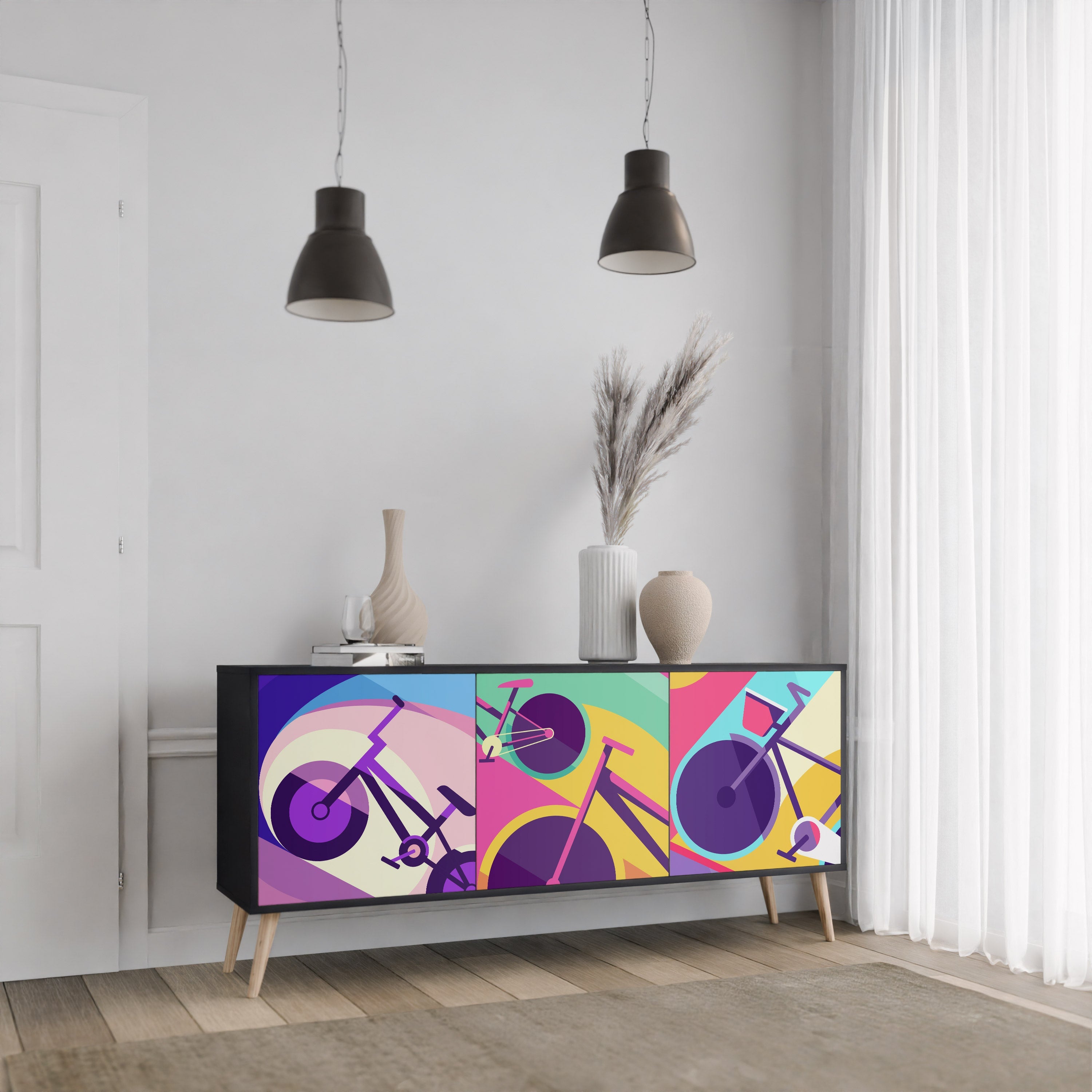 BIKE DREAMS Aparador de 3 Portas em Acabamento Preto