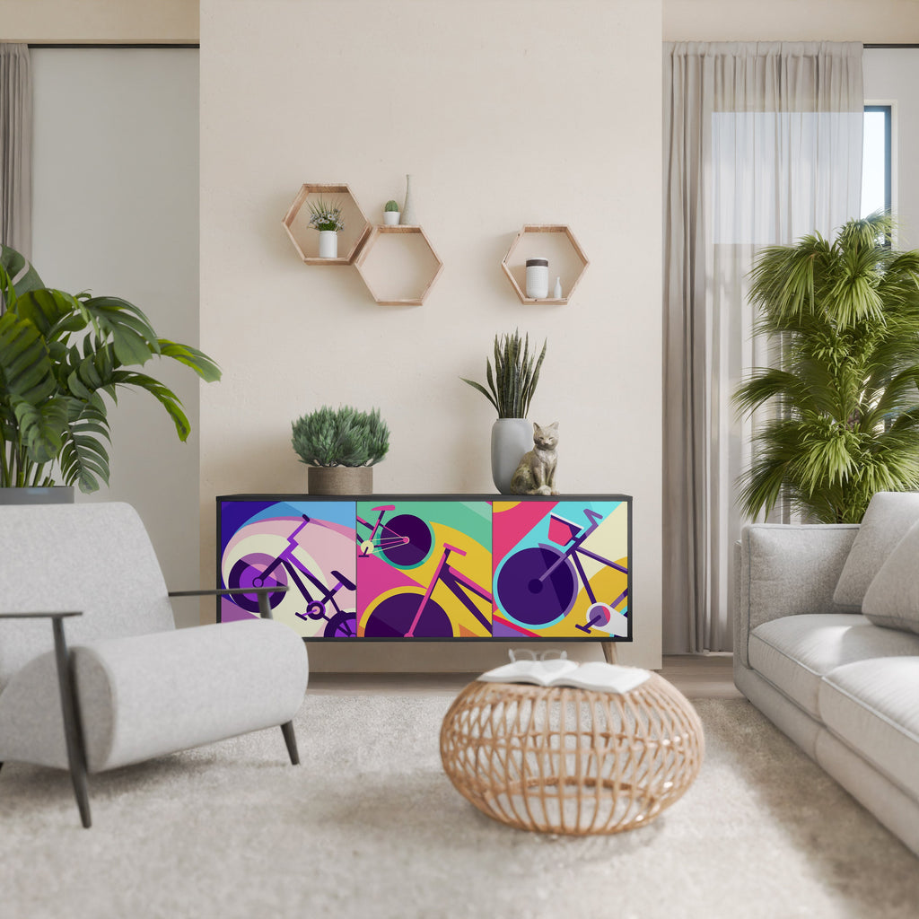 BIKE DREAMS Aparador de 3 Portas em Acabamento Preto