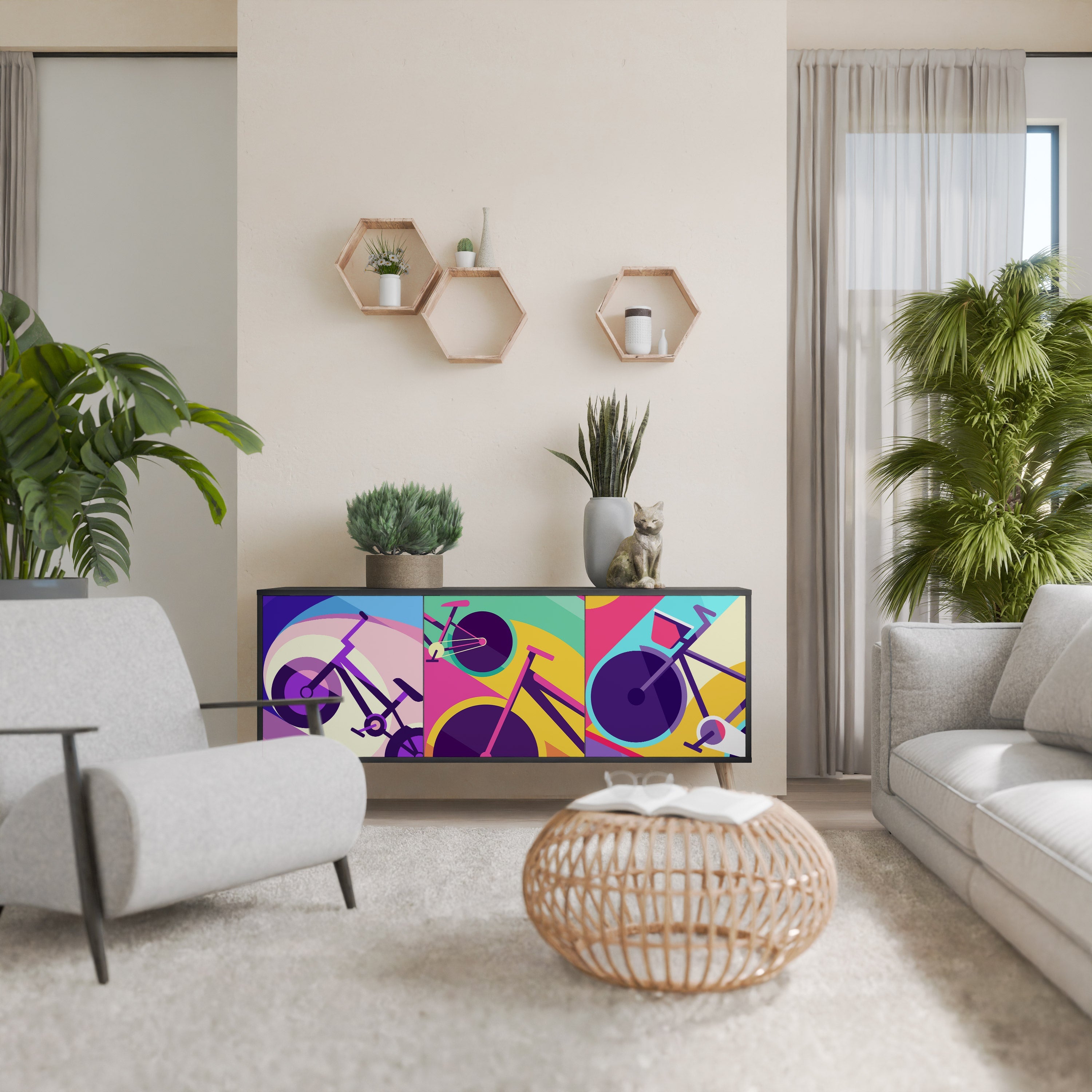 BIKE DREAMS Aparador de 3 Portas em Acabamento Preto