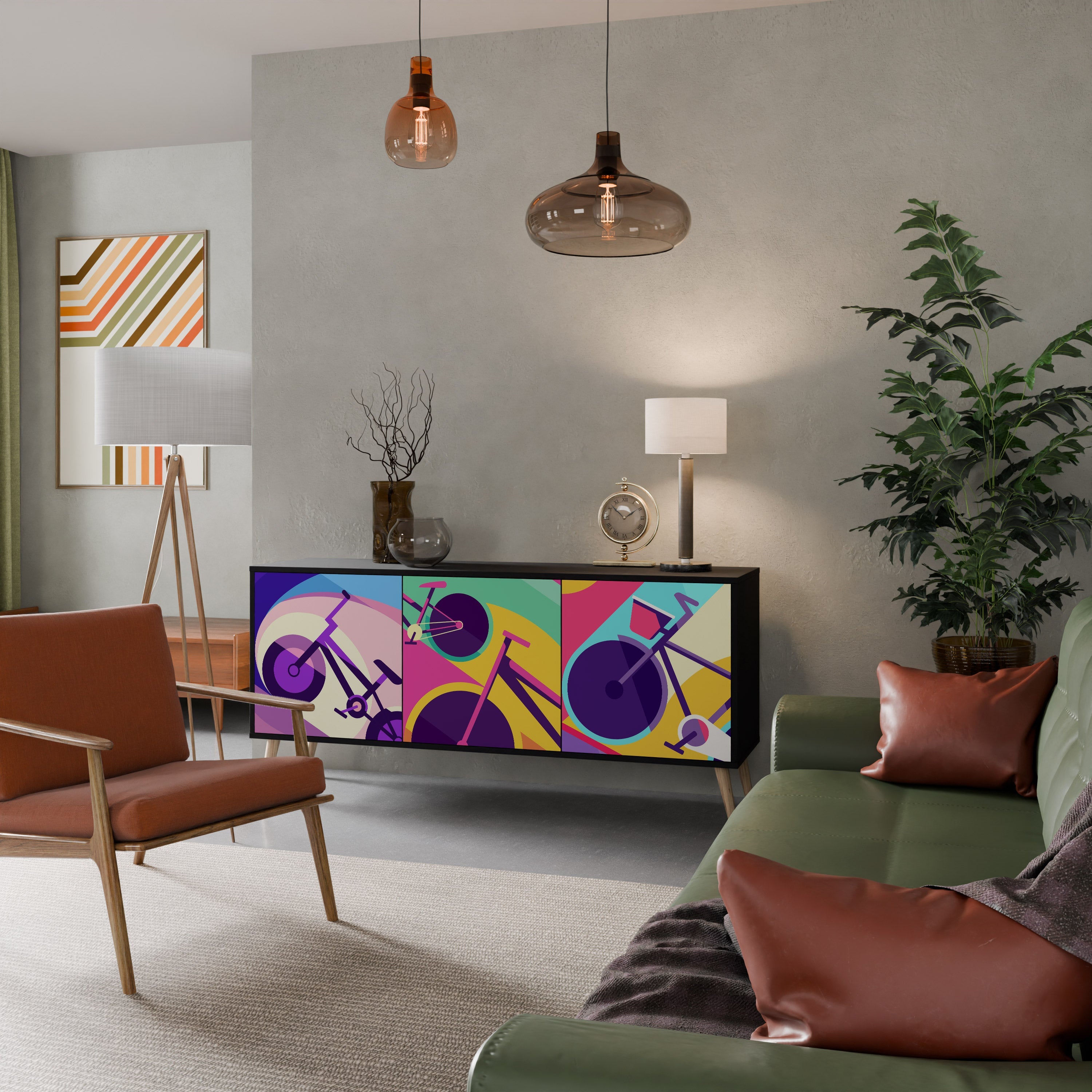 BIKE DREAMS Aparador de 3 Portas em Acabamento Preto