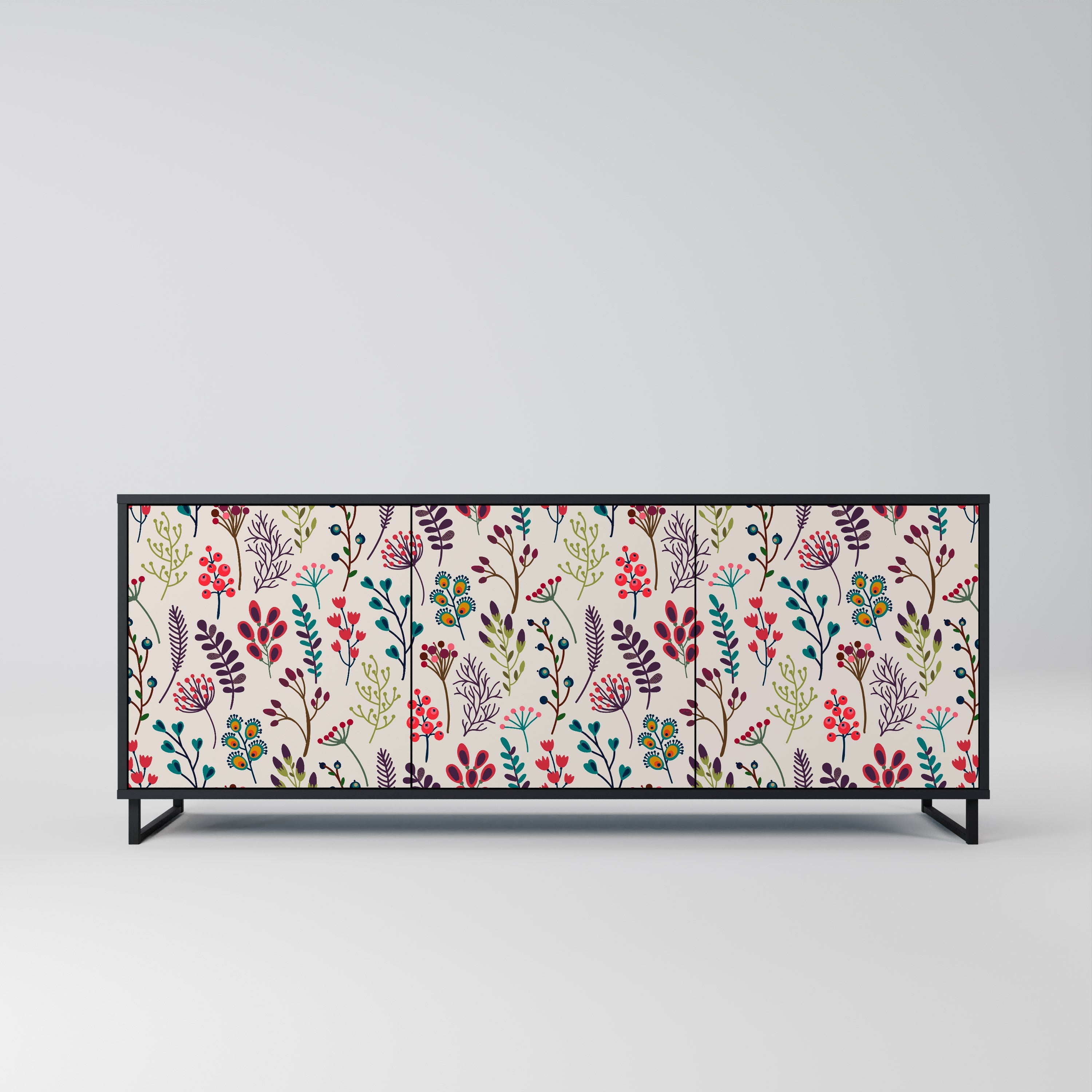 AUTUMN SUNDRIES Aparador de 3 Portas em Acabamento Preto